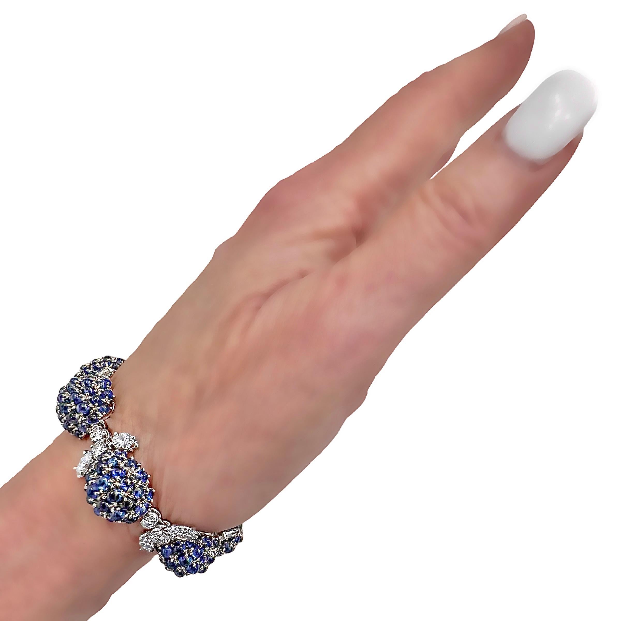 Elegant Mid-20th Century Platinum, Diamond and Sapphire Cocktail Bracelet 6