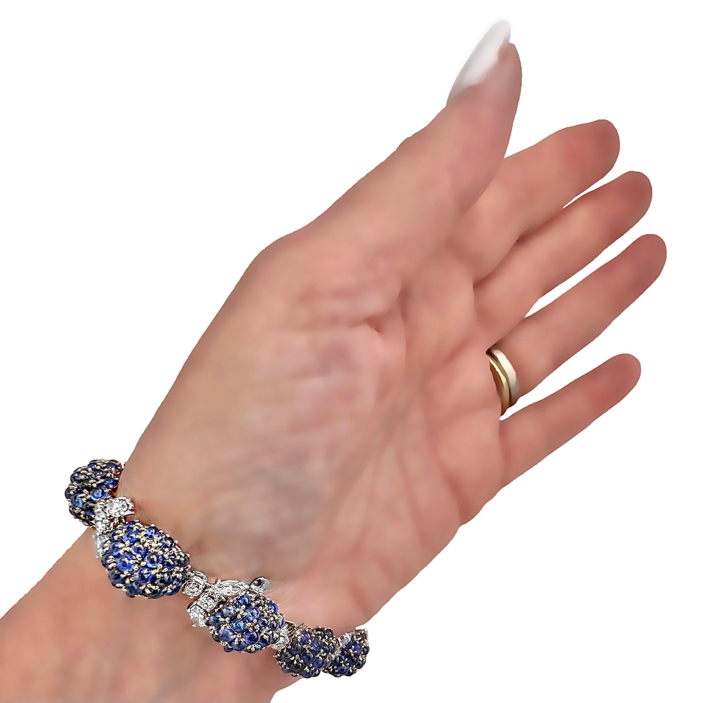 Elegant Mid-20th Century Platinum, Diamond and Sapphire Cocktail Bracelet 7