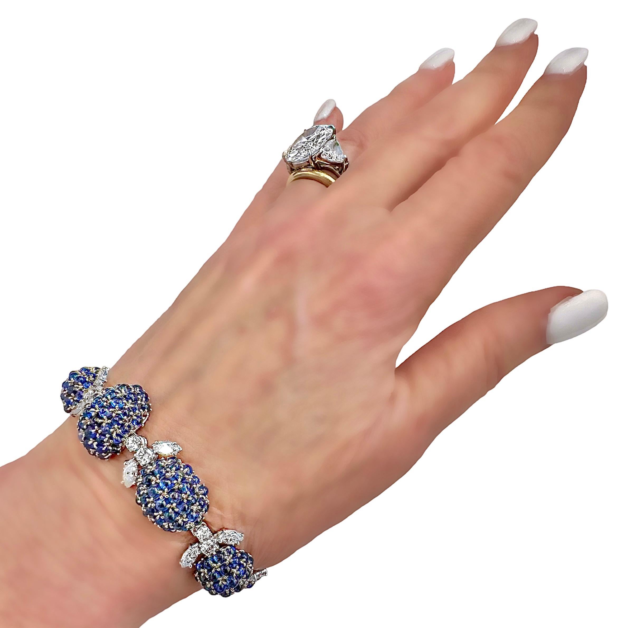 Elegant Mid-20th Century Platinum, Diamond and Sapphire Cocktail Bracelet 8