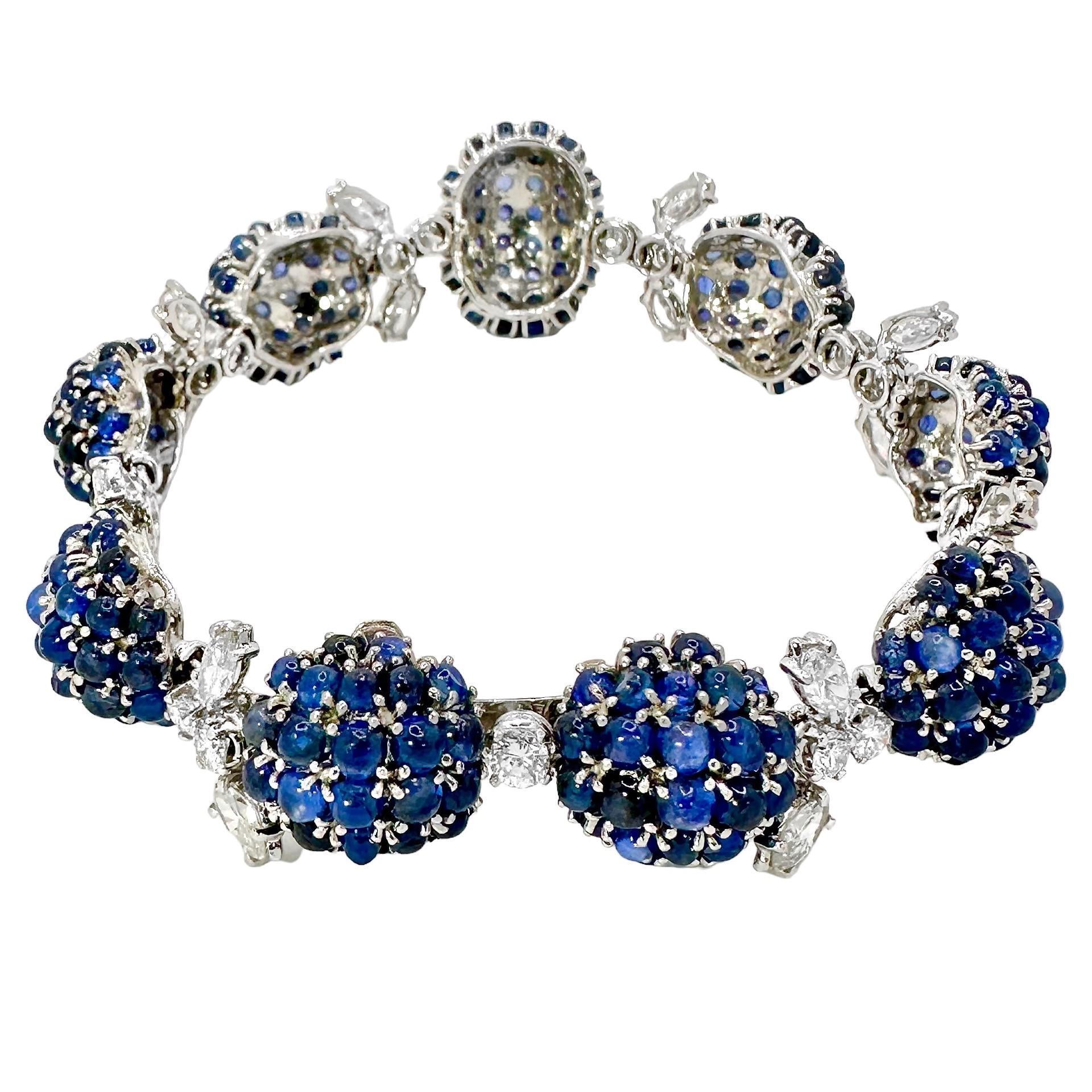 Retro Elegant Mid-20th Century Platinum, Diamond and Sapphire Cocktail Bracelet
