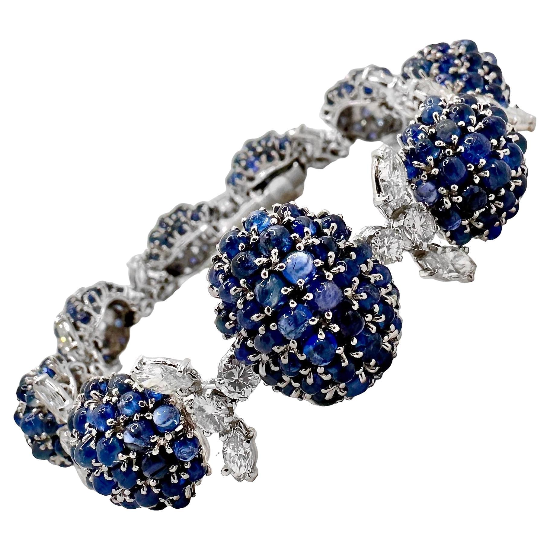 Elegant Mid-20th Century Platinum, Diamond and Sapphire Cocktail Bracelet