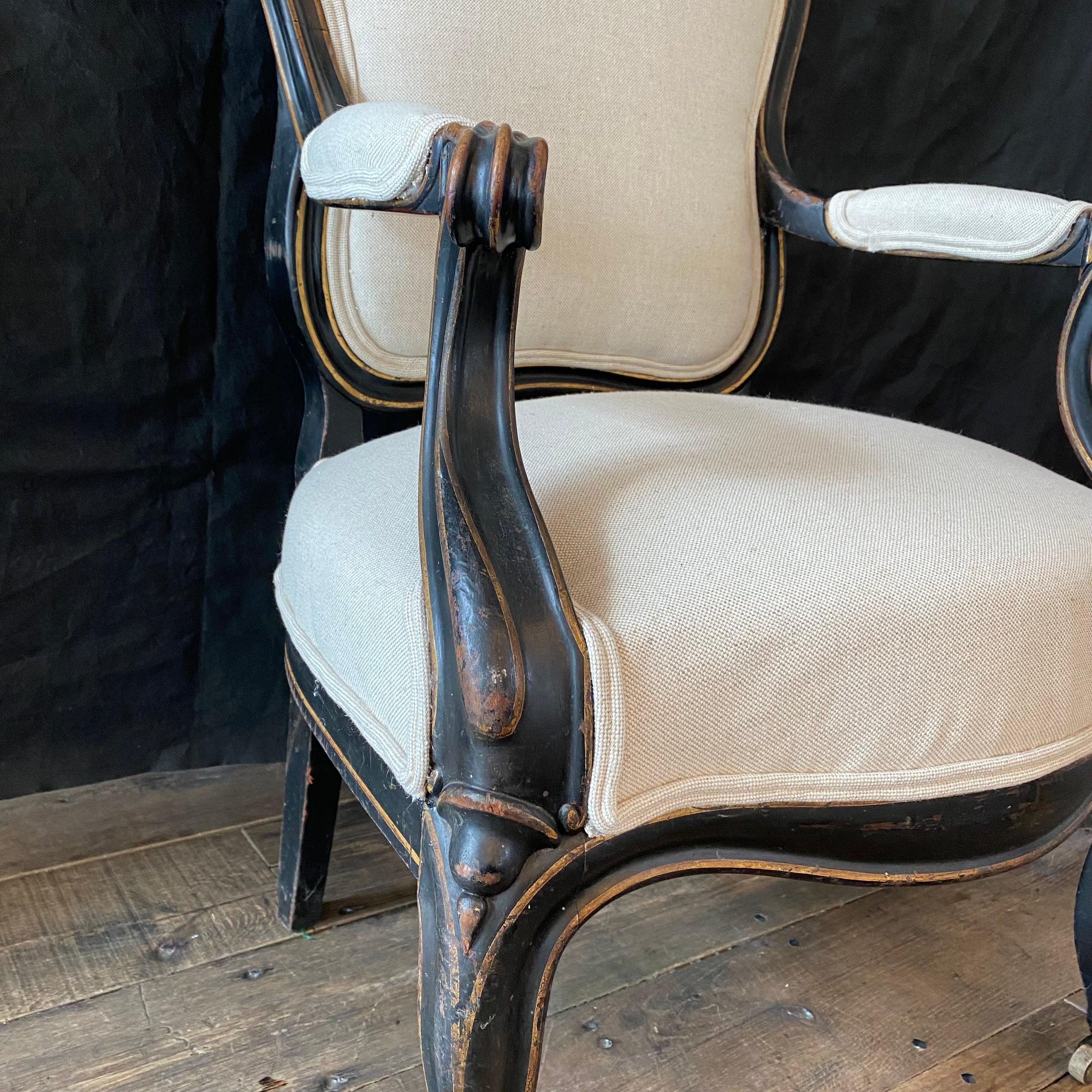 Graceful Pair of 19th Century French Napoleon III Ebonized Salon Armchairs 8