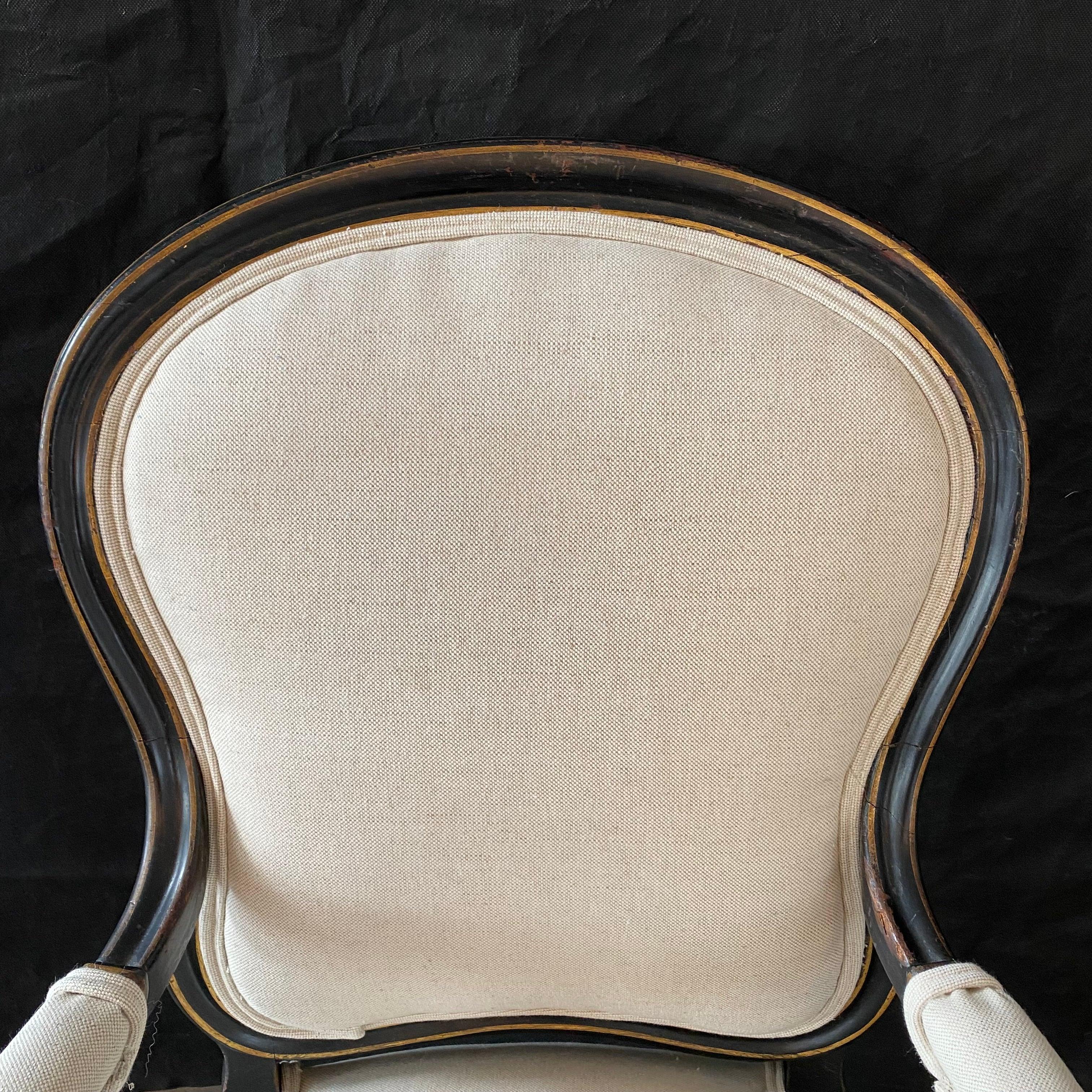 Graceful Pair of 19th Century French Napoleon III Ebonized Salon Armchairs 12