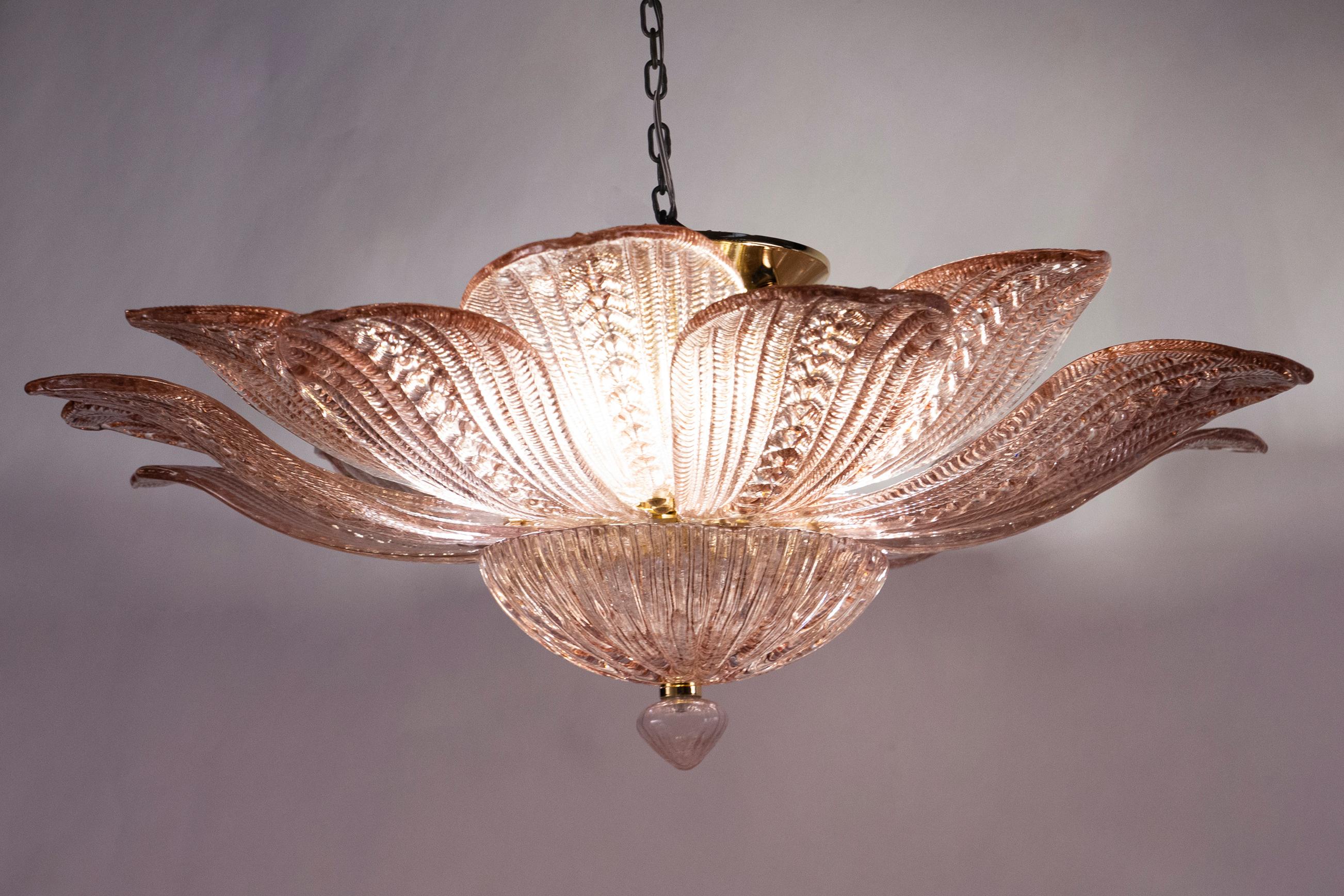  Graceful Pink Amethyst Murano Glass Leave Ceiling Light or Chandelier For Sale 4