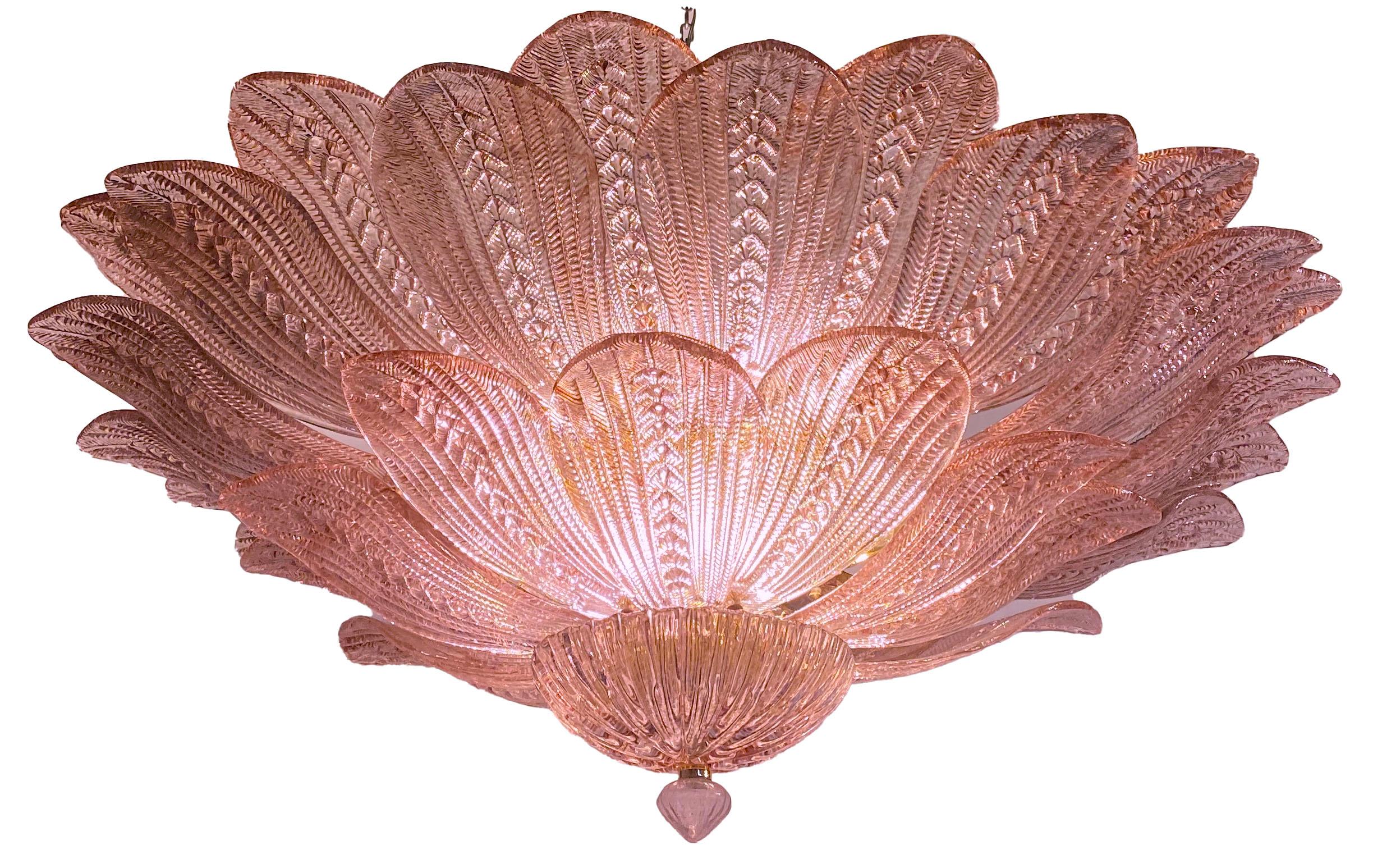  Graceful Pink Amethyst Murano Glass Leave Ceiling Light or Chandelier For Sale 7