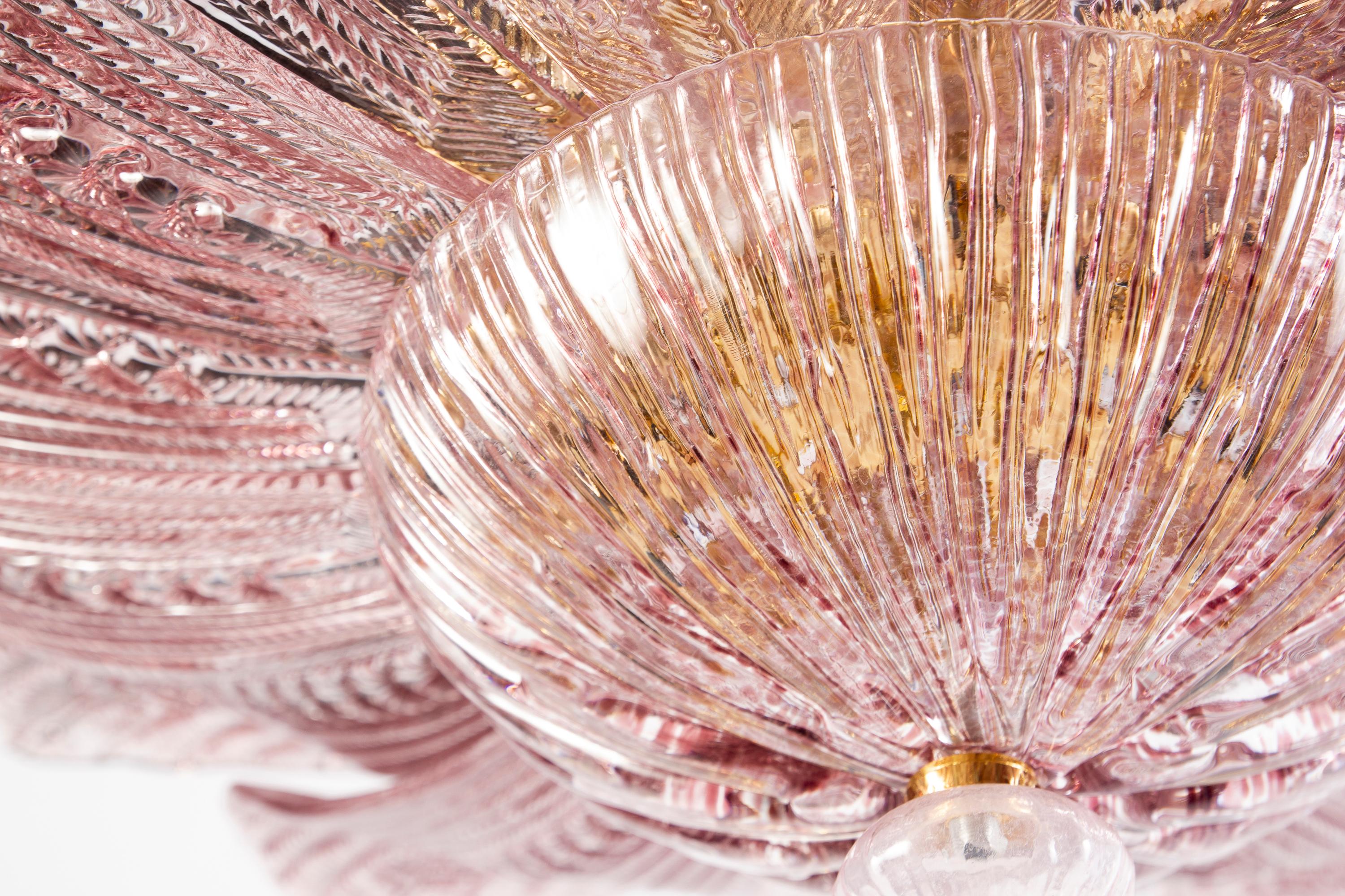  Anmutige rosa Amethyst-Muranoglas-Deckenleuchte oder Kronleuchter mit Blättern (21. Jahrhundert und zeitgenössisch) im Angebot