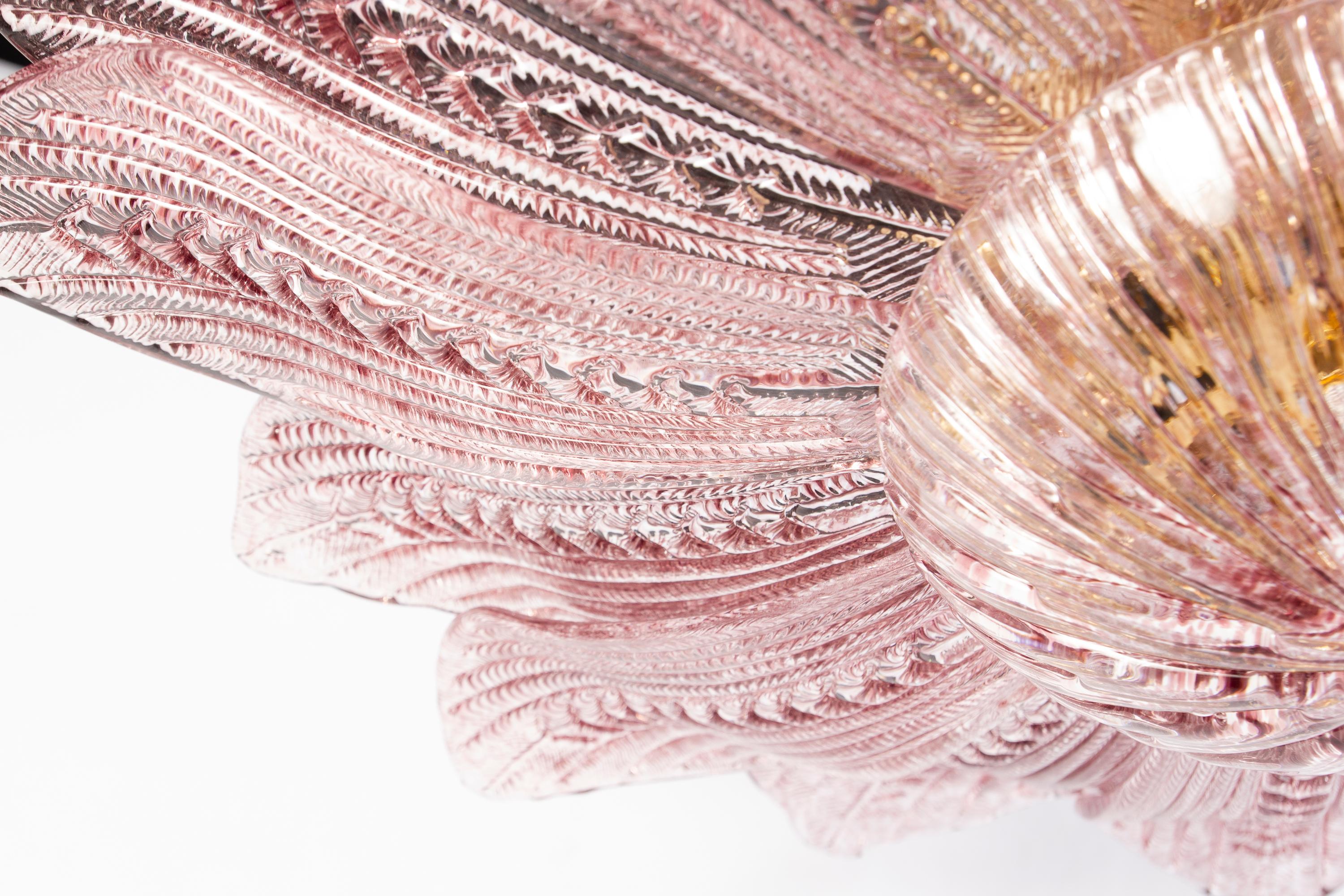  Anmutige rosa Amethyst-Muranoglas-Deckenleuchte oder Kronleuchter mit Blättern (Glas) im Angebot