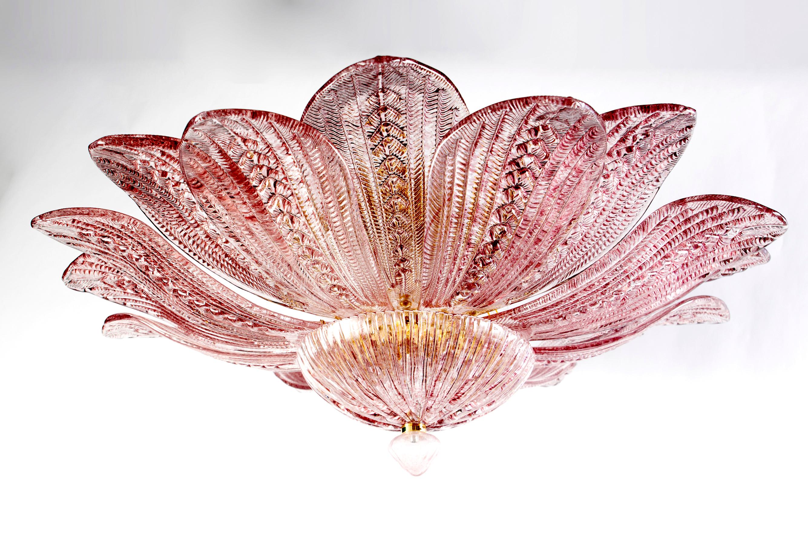  Graceful Pink Amethyst Murano Glass Leave Ceiling Light or Chandelier For Sale 2