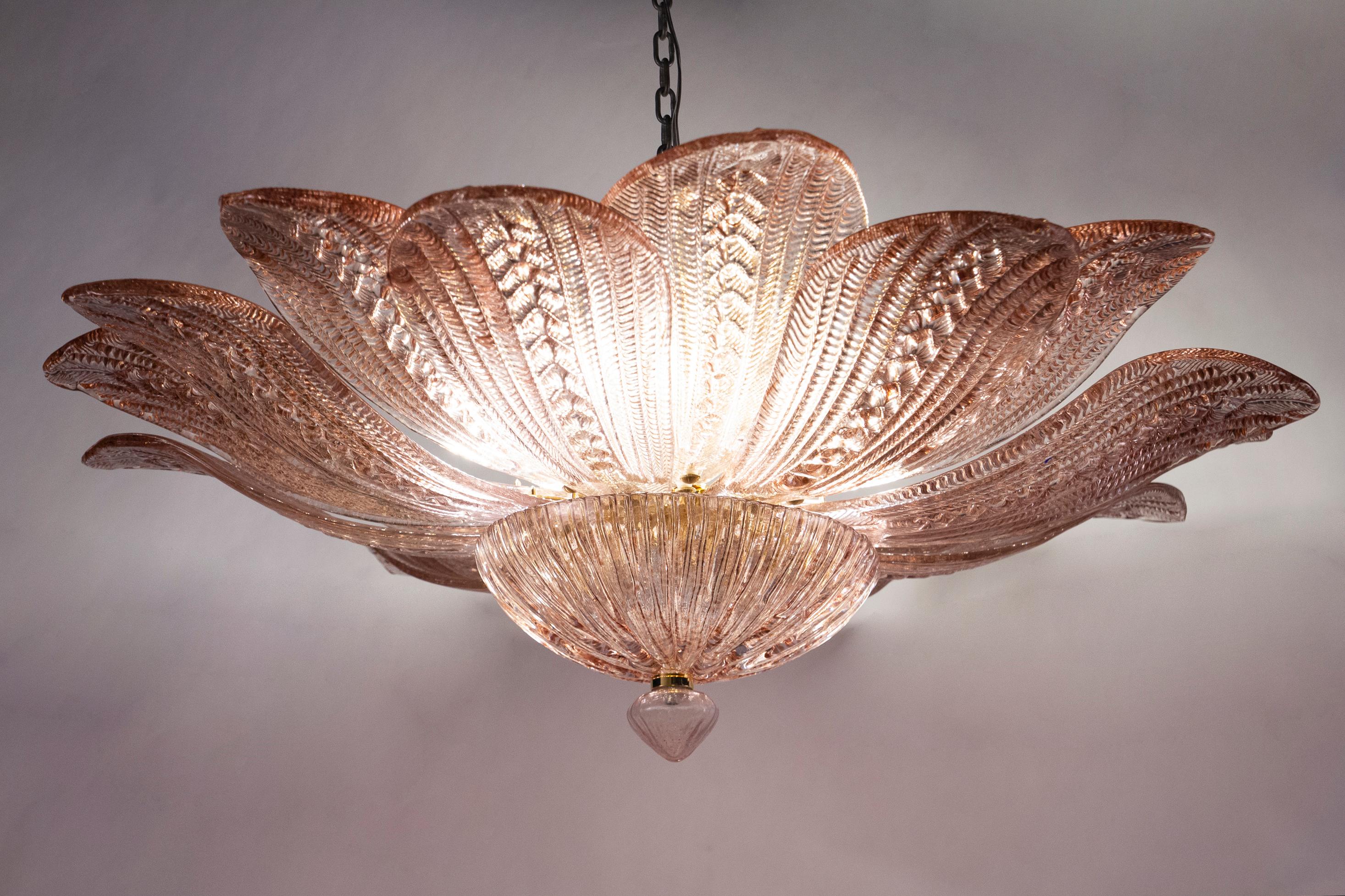  Graceful Pink Amethyst Murano Glass Leave Ceiling Light or Chandelier For Sale 3