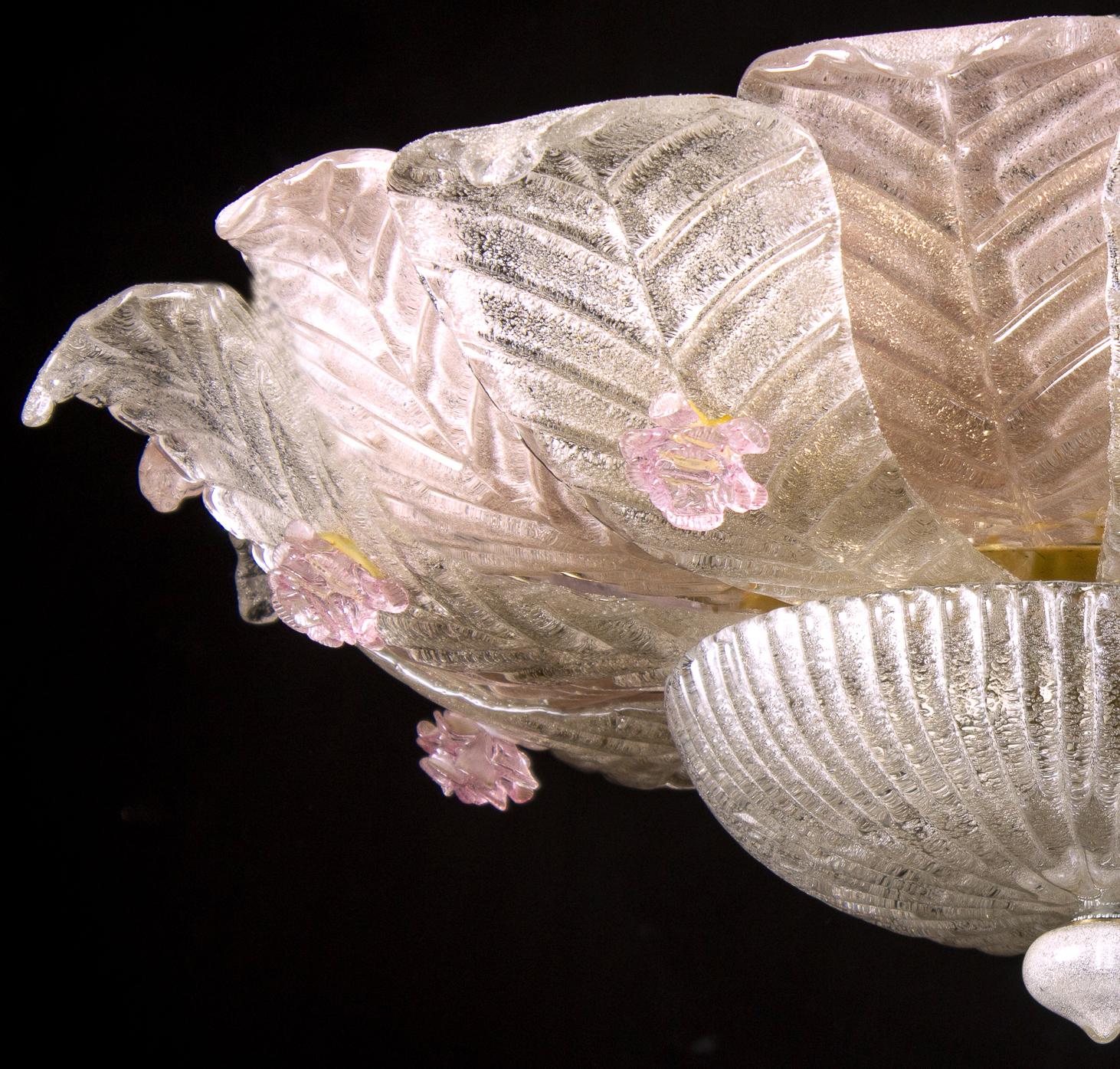 Graceful Pink  Leaves Barovier & Toso Attrib. Murano Glass Ceiling Light, 1960 9