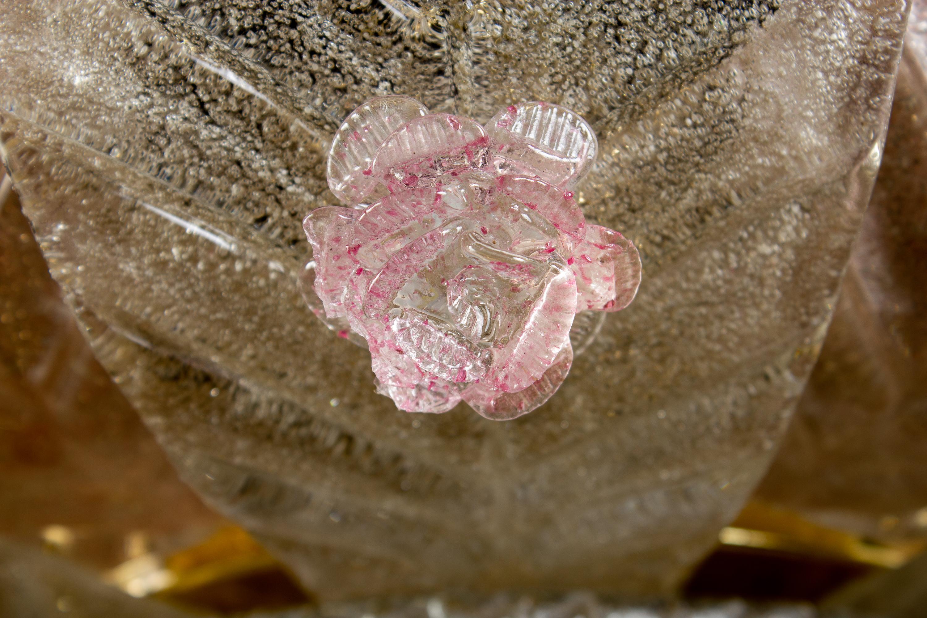 Graceful Pink  Leaves Barovier & Toso Attrib. Murano Glass Ceiling Light, 1960 2