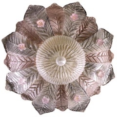 Graceful Pink  Leaves Barovier & Toso Attrib. Murano Glass Ceiling Light, 1960