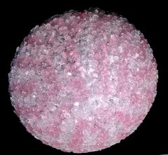 Graceful Pink and Ice Midcentury Flowers Basket Murano Glass Ceiling Light
