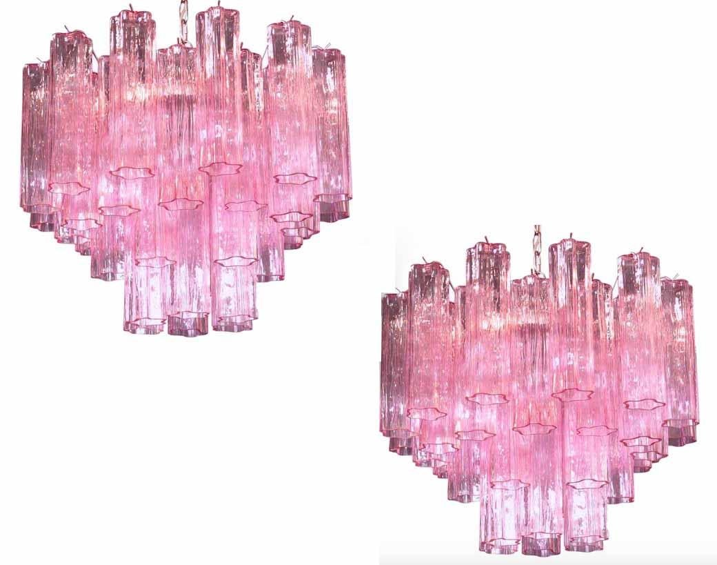 Metal Graceful Pink Tronchi Murano Glass Chandelier