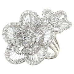 Diamond Double Flower 18K White Gold Cocktail Ring
