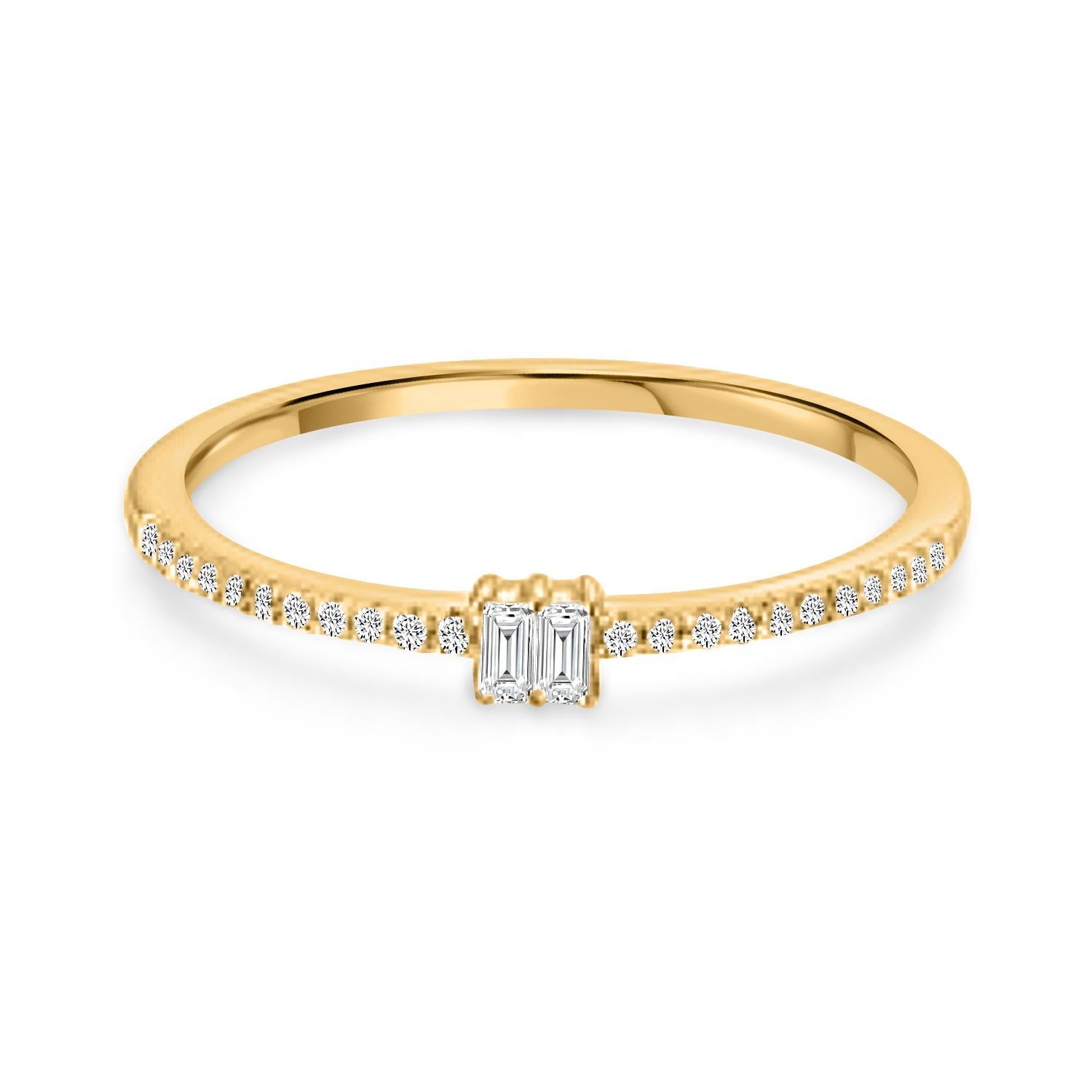 En vente :  Bague double baguette en or jaune 14 carats avec diamants 3