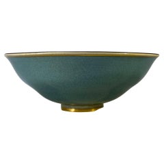 Graceful Royal Copenhagen Turquoise Crackle Glazed Gilded Bowl #2659