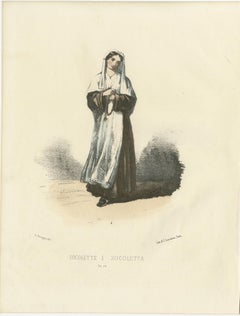 Graceful Simplicity: Handcolored Print of a Zocolette Nun, Plate 79, 1862