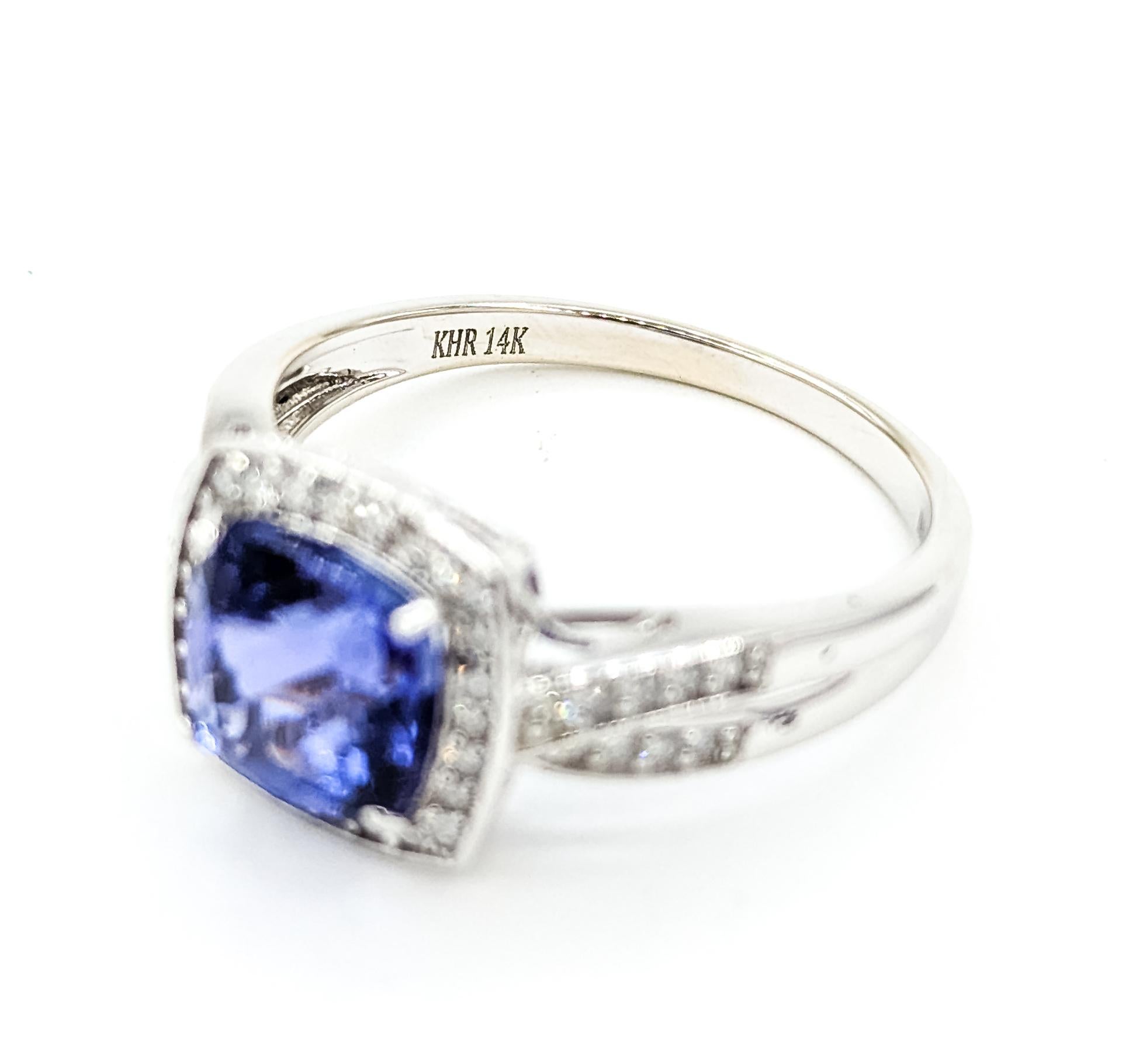 Grazioso anello a raggiera con tanzanite e diamanti in 14 carati in vendita 4