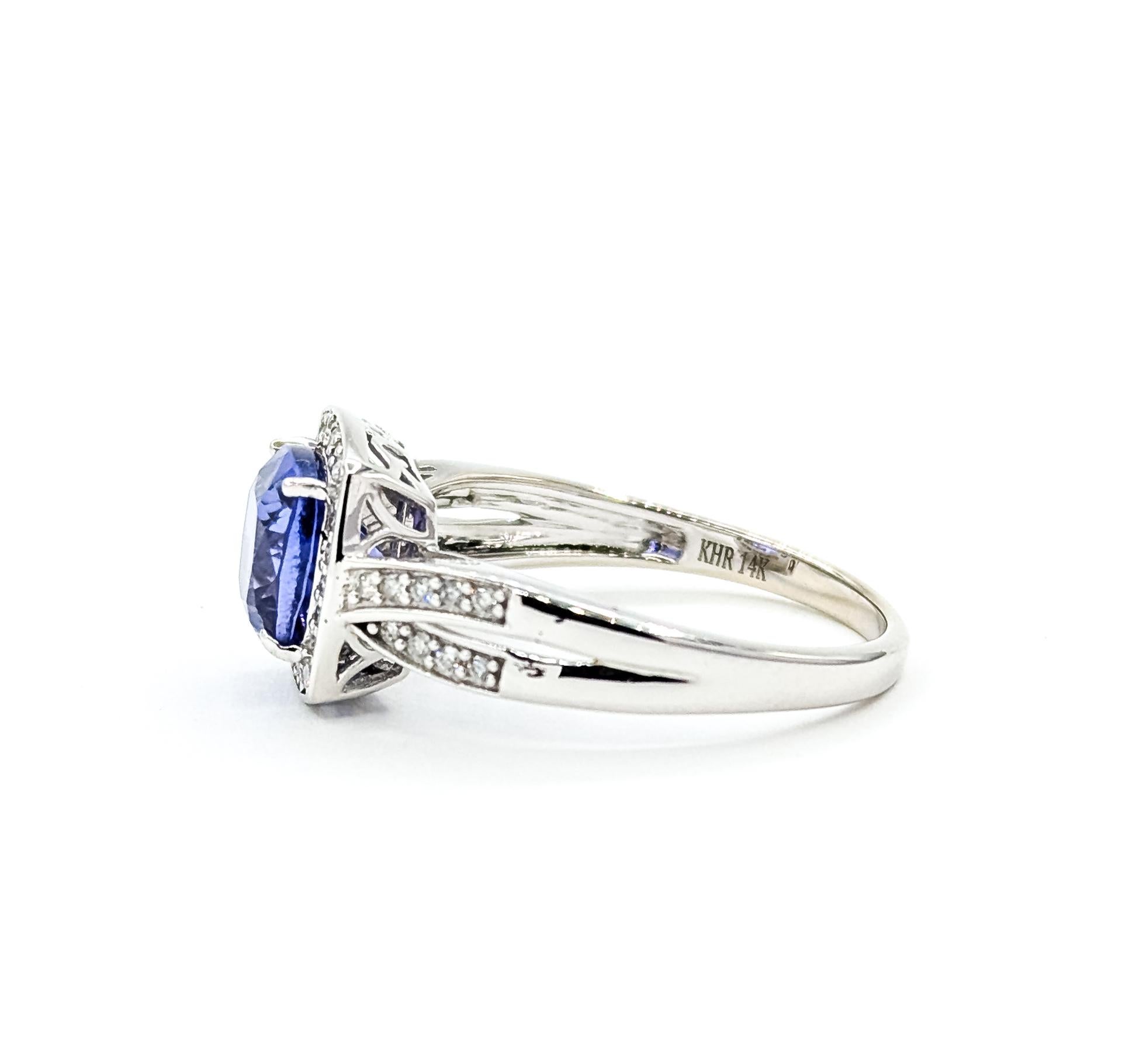 Grazioso anello a raggiera con tanzanite e diamanti in 14 carati in vendita 2