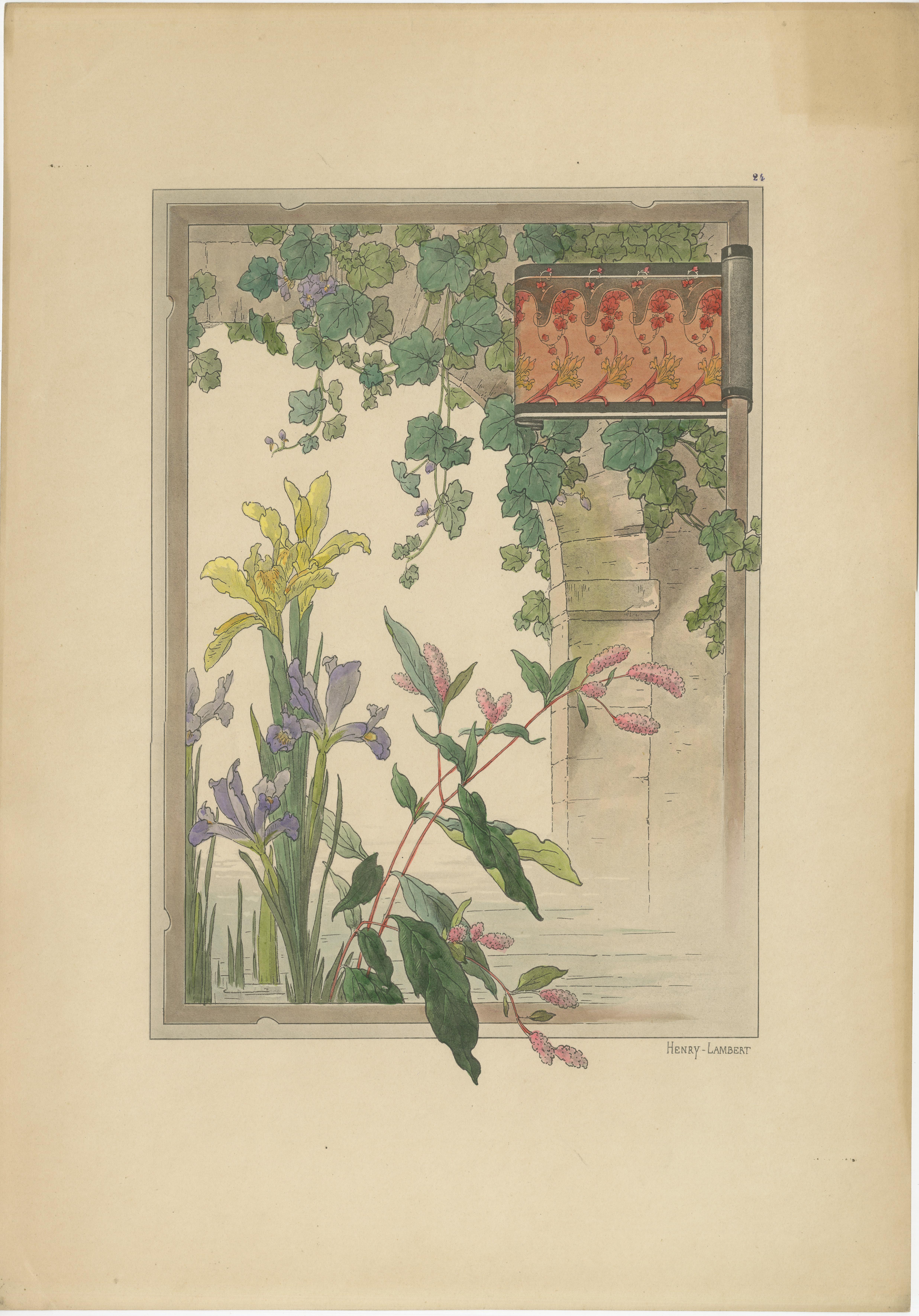 Aquarelles gracieuses : Iris et Figwort dans un sertissage Art Nouveau, 1896 en vente 4