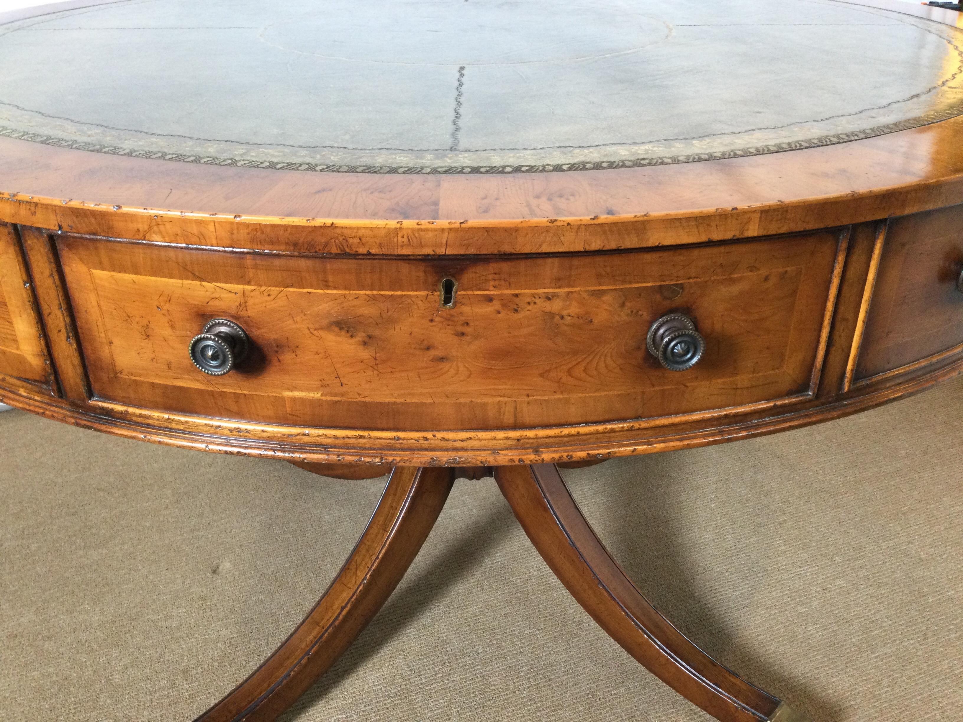 American Graceful Ywe Wood Center Drum Table by Baker Knapp & Tubbs