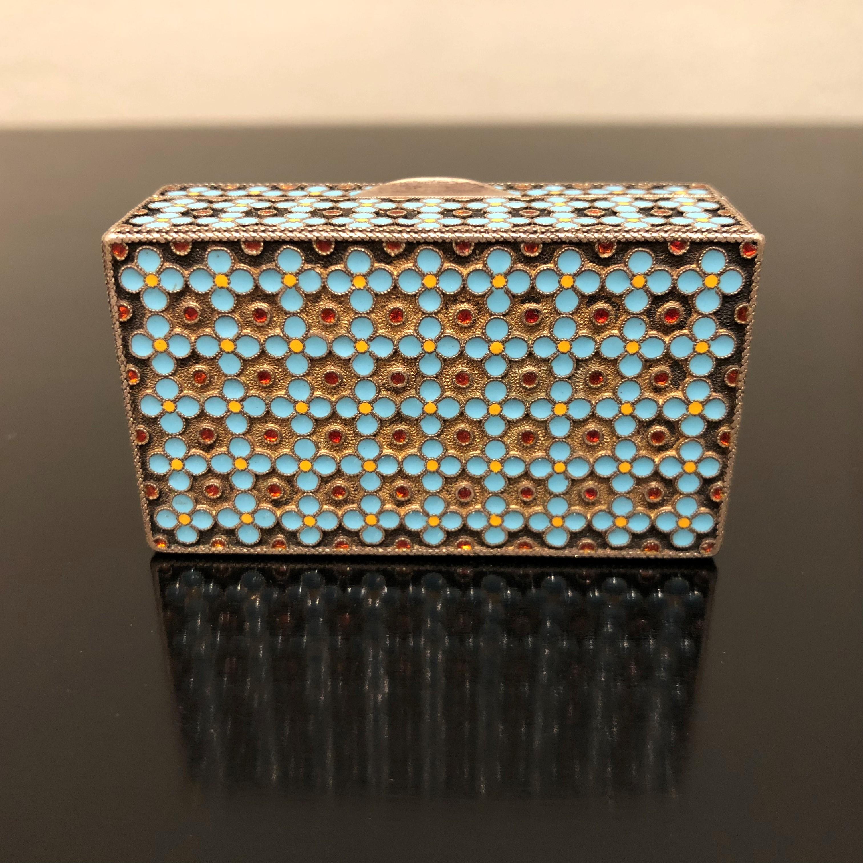 19th Century Grachev Brothers Russian Silver Gilt and Cloisonné Enamel Snuff Box