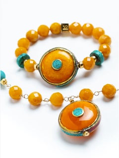 Golden Jade and Turquoise  Gracia Gold Necklace