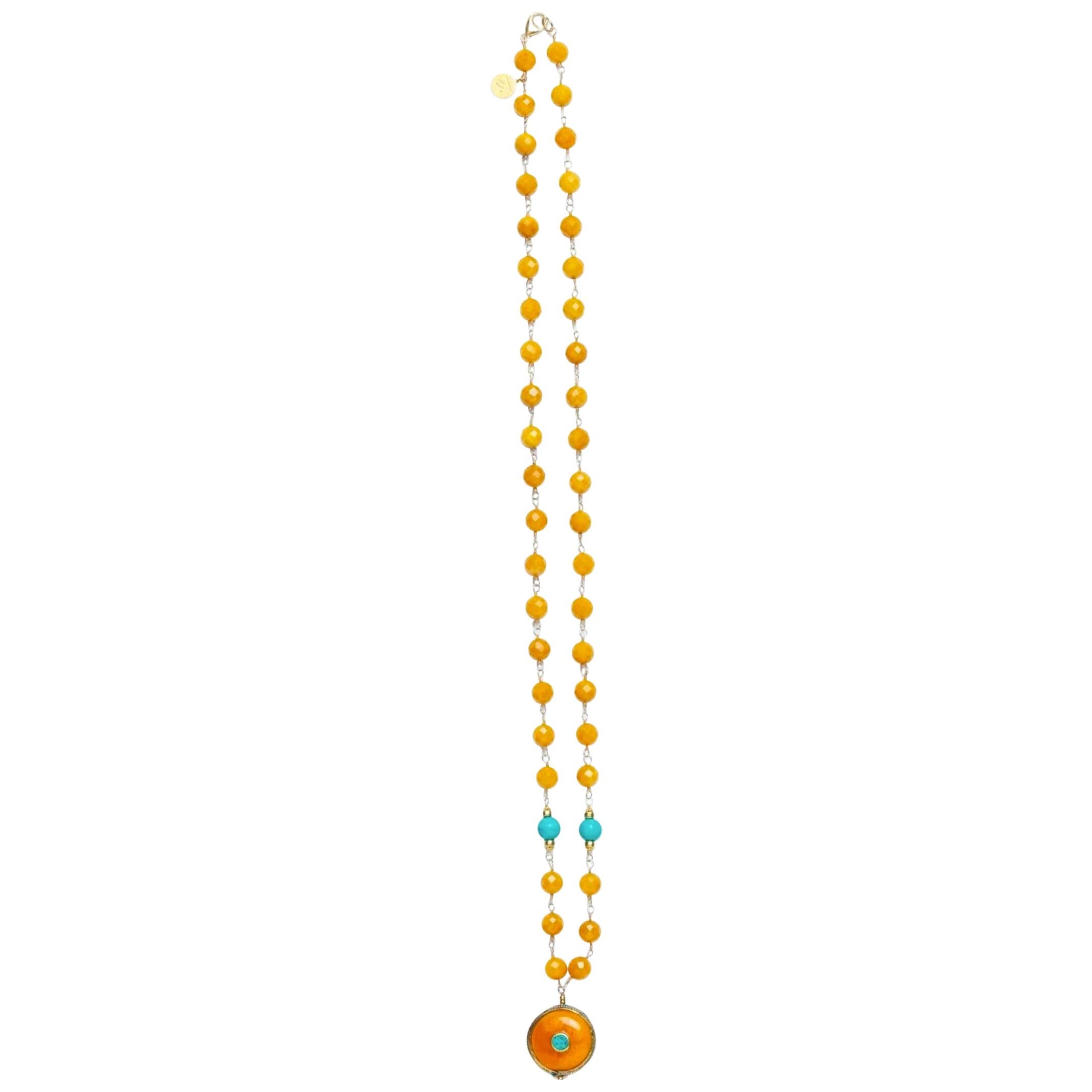 Golden Jade and Turquoise  Gracia Gold Necklace For Sale