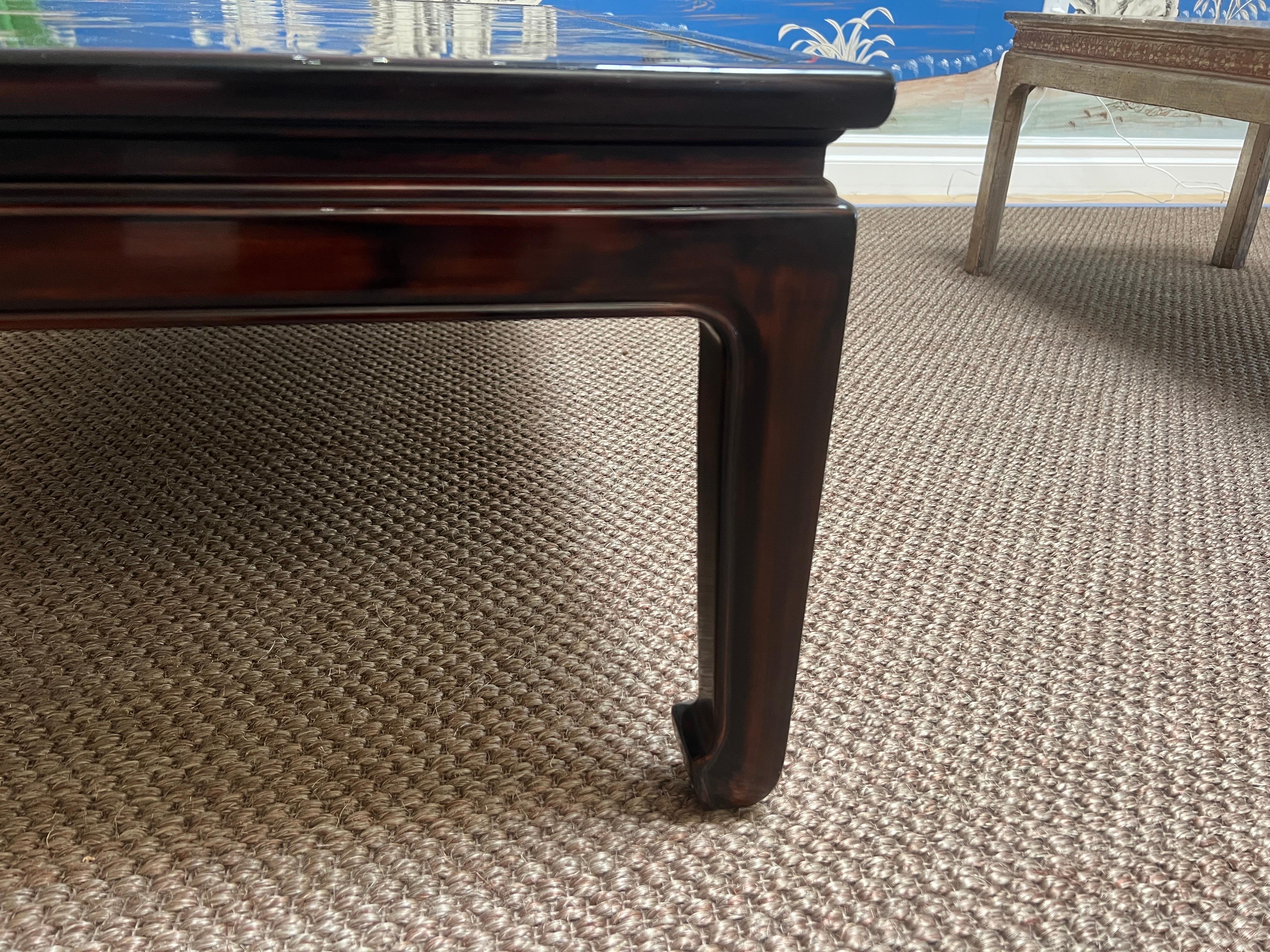 Gracie Cashew Lacquer Coffee Table with Handpainted Raised Gold Floral Design For Sale 4