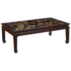 Gracie Cashew Lacquer Coffee Table with Handpainted Raised Gold Floral Design