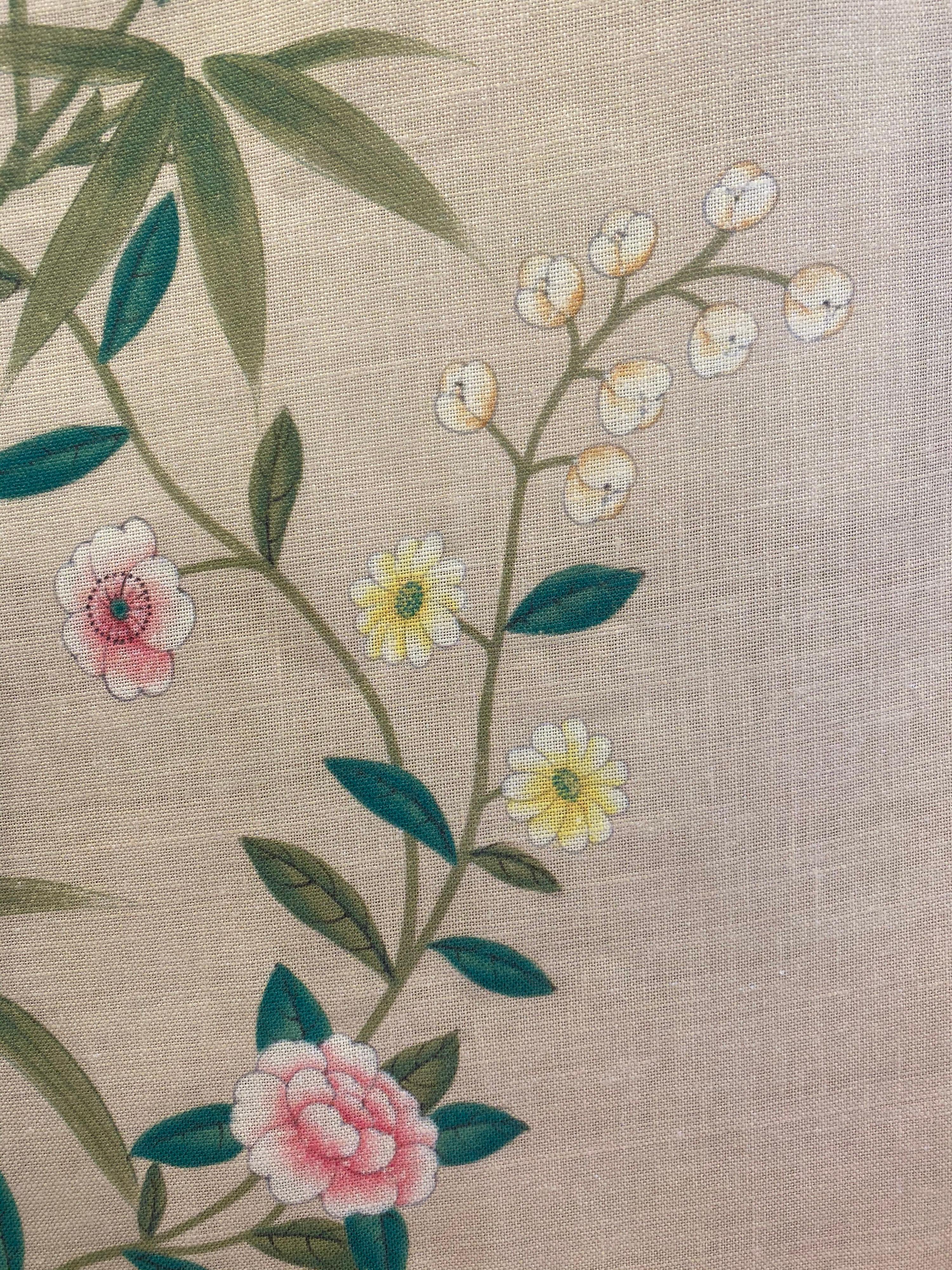 Gracie Chinoiserie Bamboo Grove Pattern Printed Linen Fabric For Sale 4