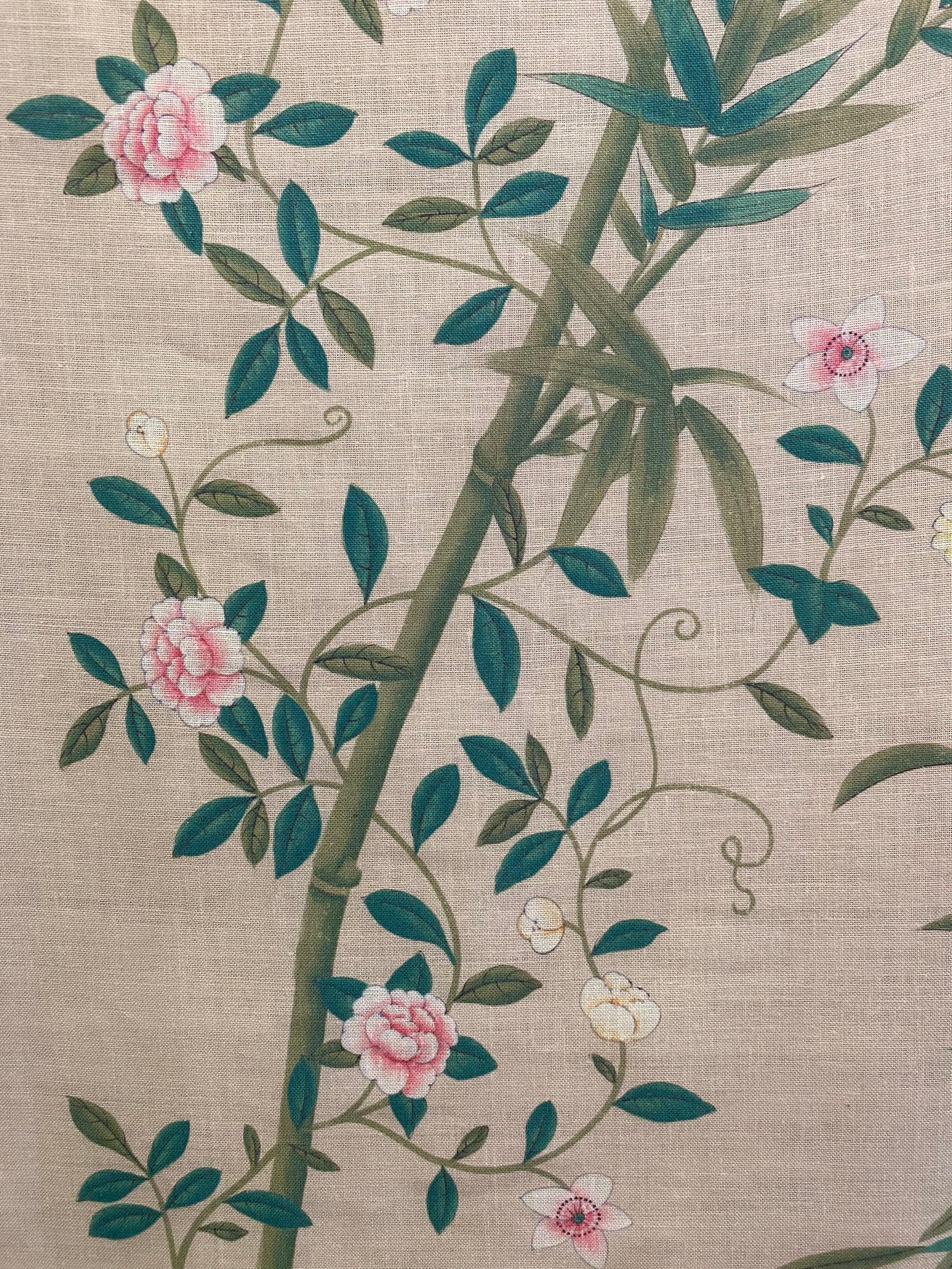 Gracie Chinoiserie Bamboo Grove Pattern Printed Linen Fabric For Sale 6