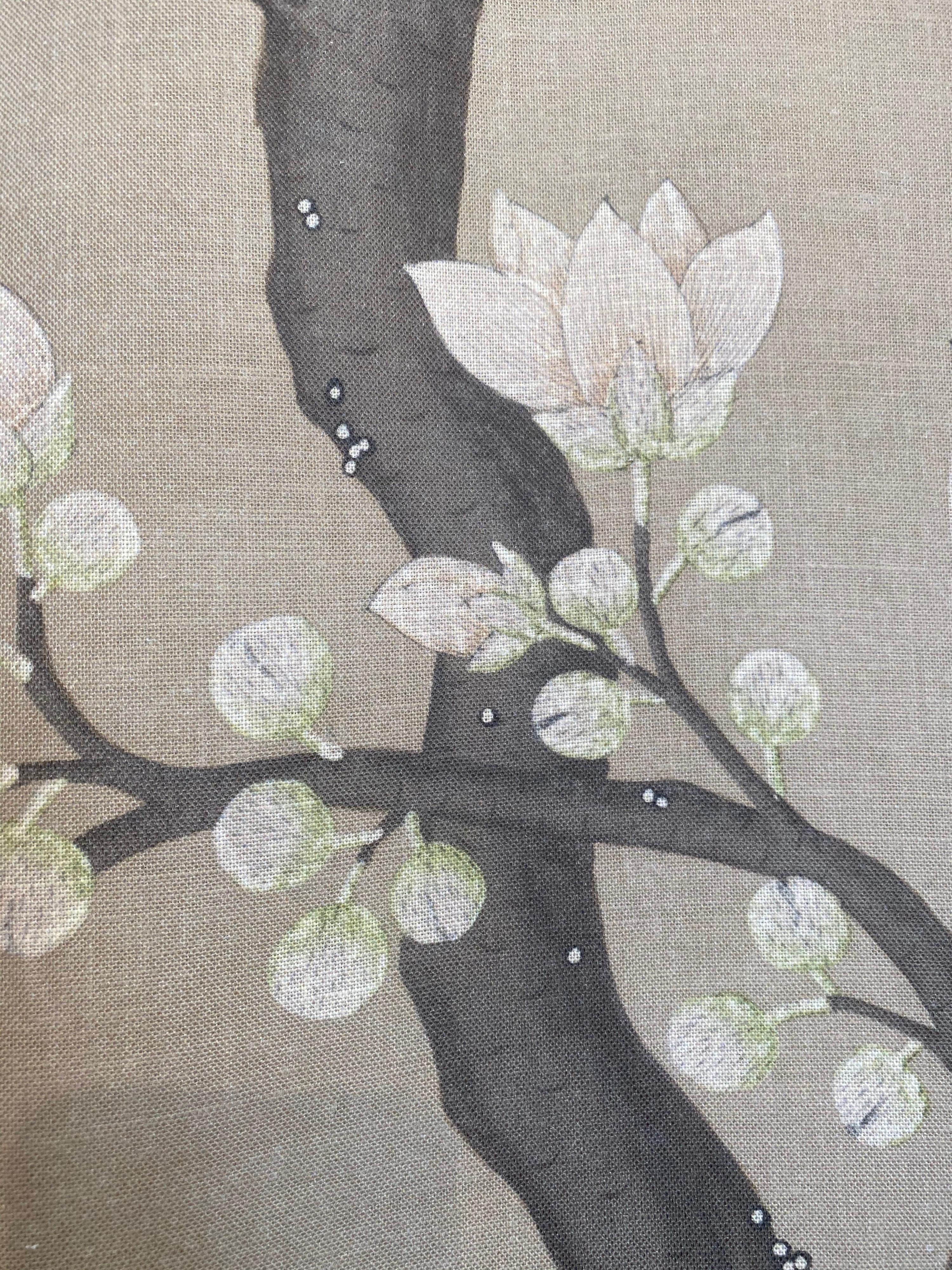 Gracie Chinoiserie Bamboo Grove Pattern Printed Linen Fabric For Sale 9
