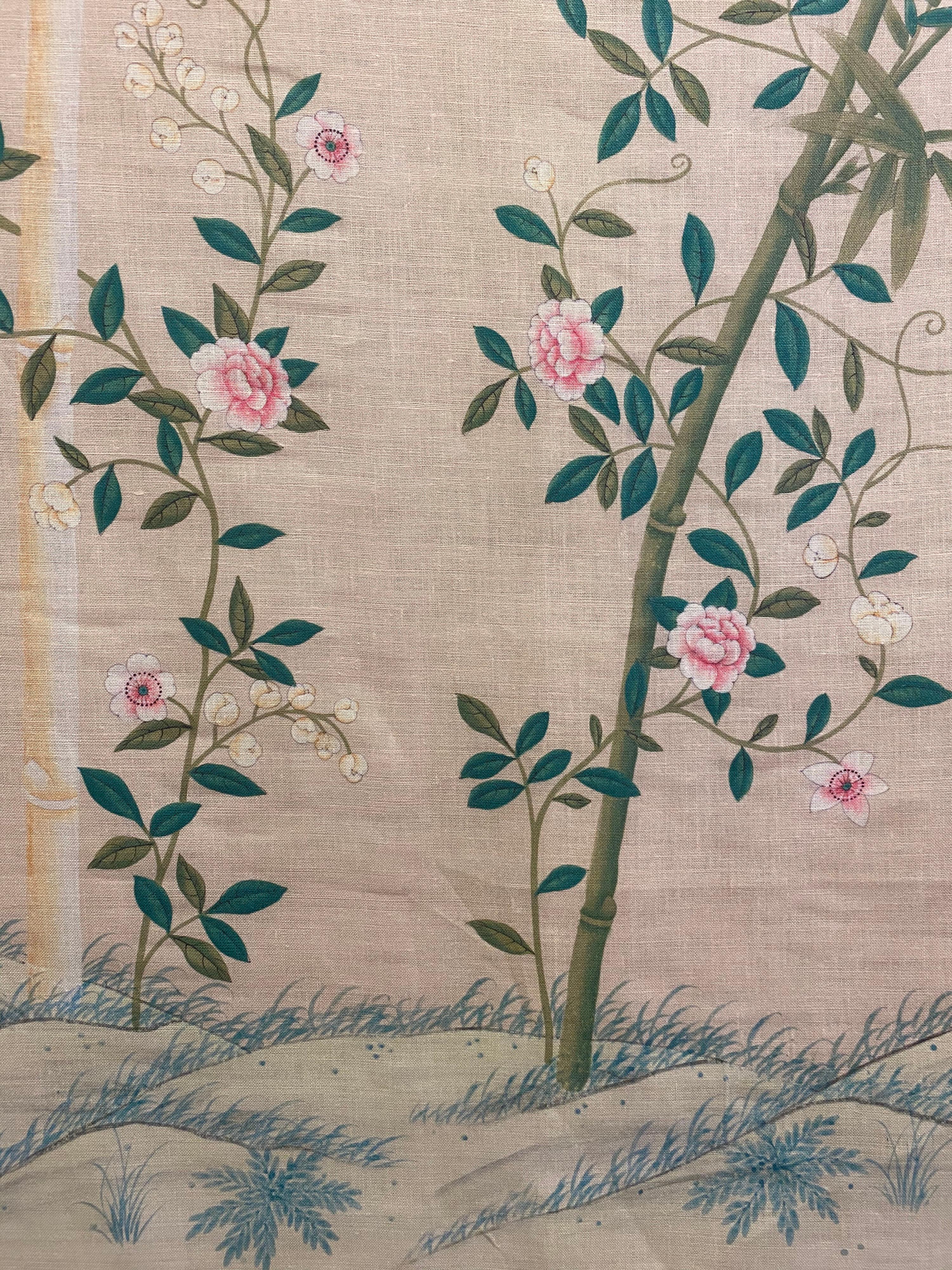 Gracie Chinoiserie Bamboo Grove Pattern Printed Linen Fabric In New Condition For Sale In New York, NY