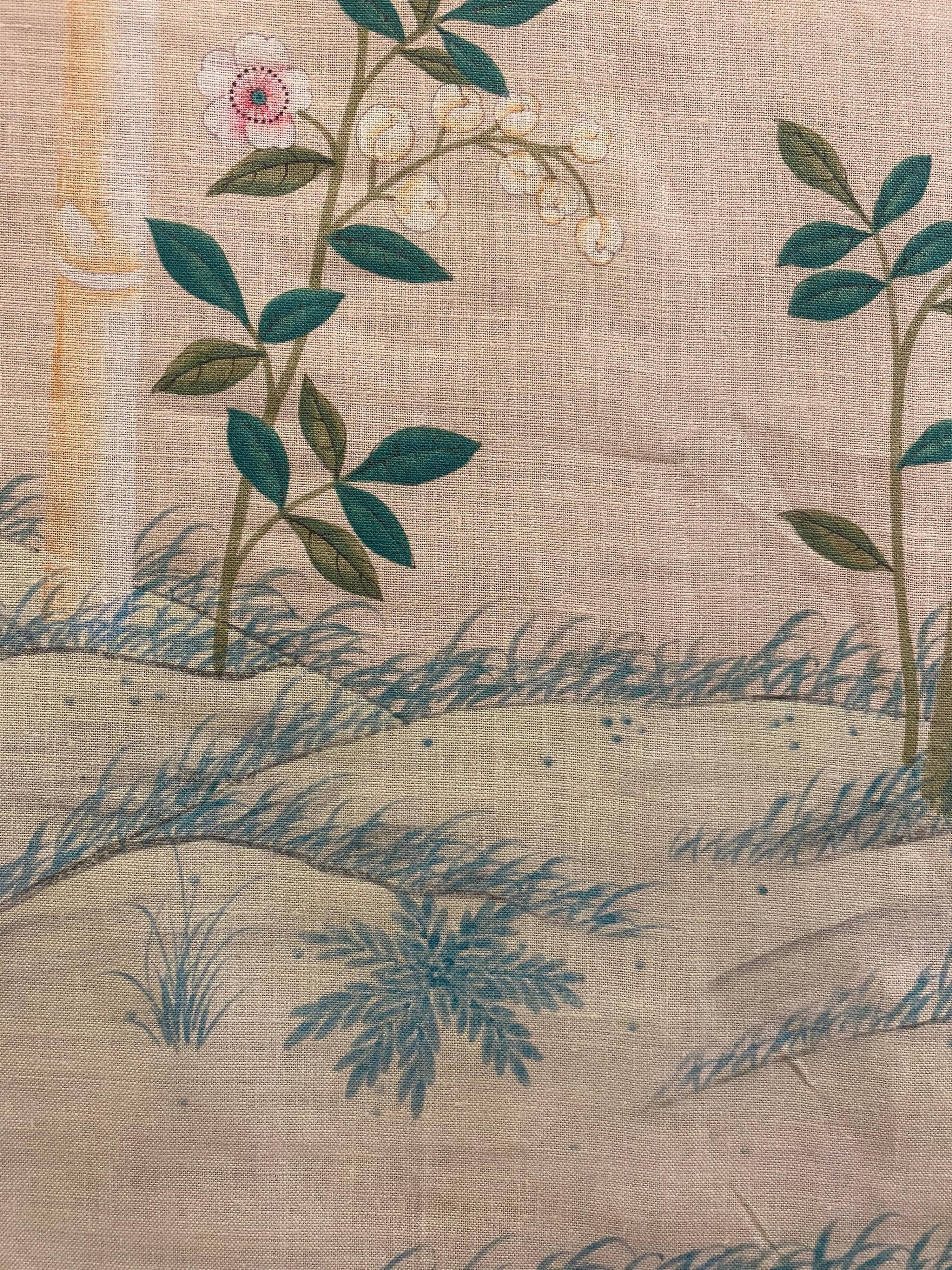 Gracie Chinoiserie Bamboo Grove Pattern Printed Linen Fabric For Sale 3