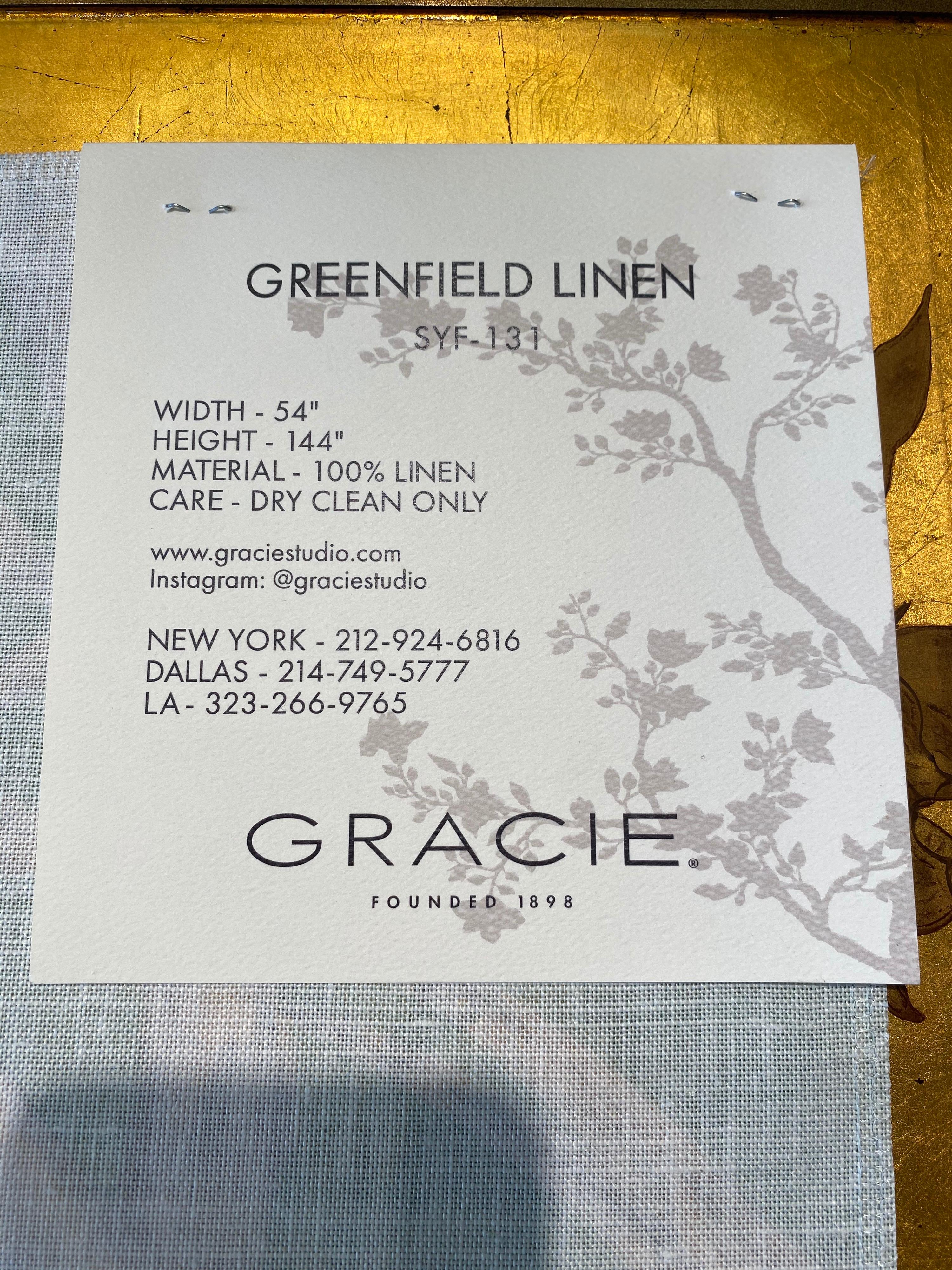 Gracie Chinoiserie Greenfield Pattern Printed Linen Fabric For Sale 8