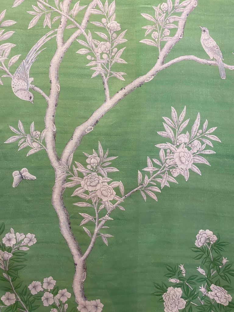 Gracie Chinoiserie Greenfield Pattern Printed Linen Fabric For Sale at ...