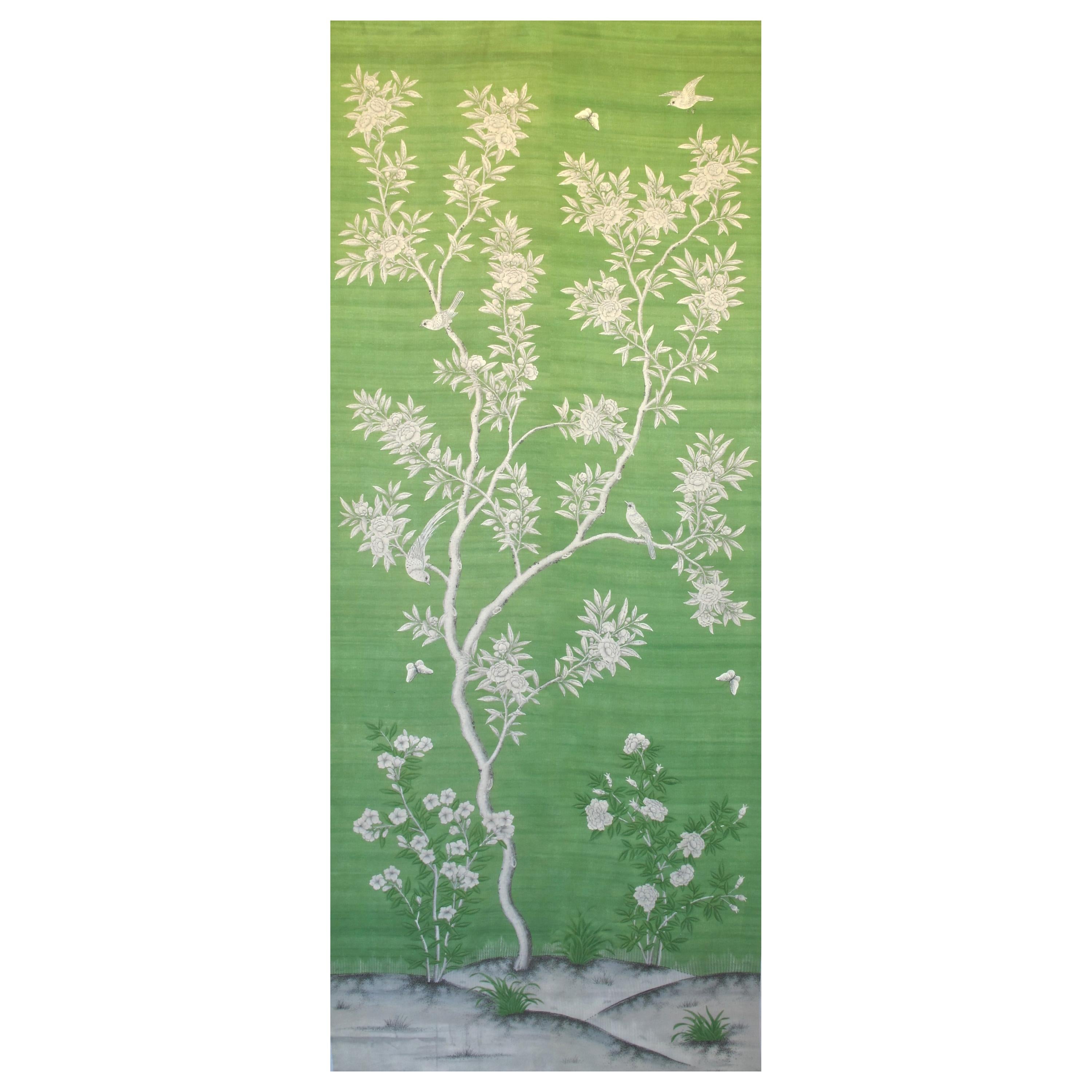 Gracie Chinoiserie Greenfield Pattern Printed Linen Fabric For Sale at ...