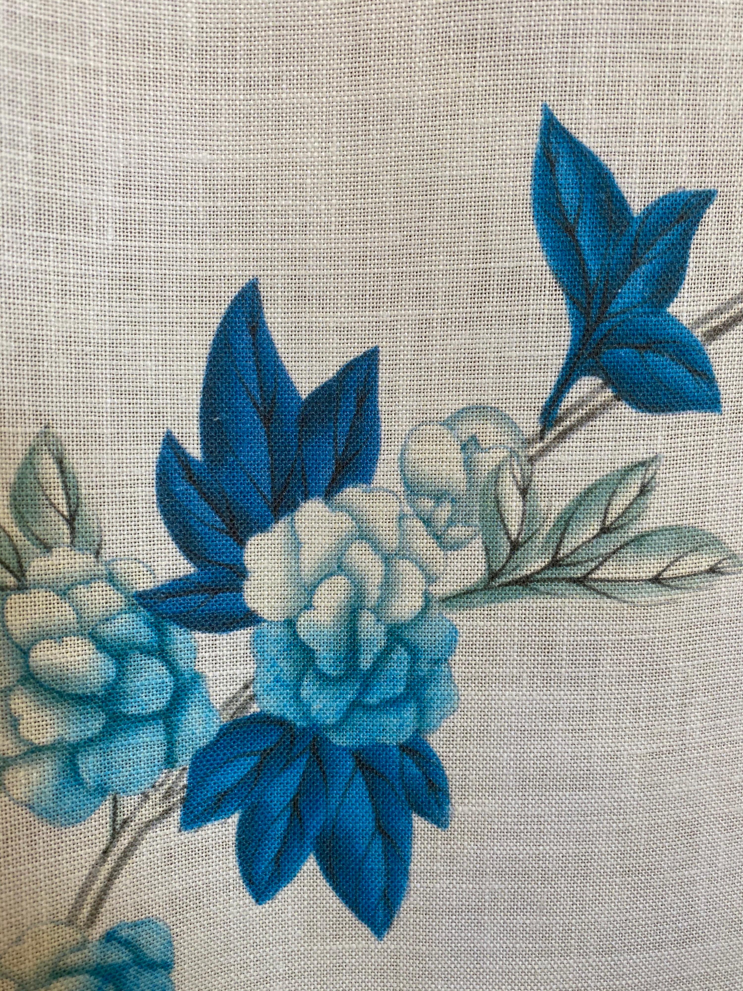 Gracie Chinoiserie Indigo Garden Blue and White Pattern Printed Linen Fabric For Sale 1