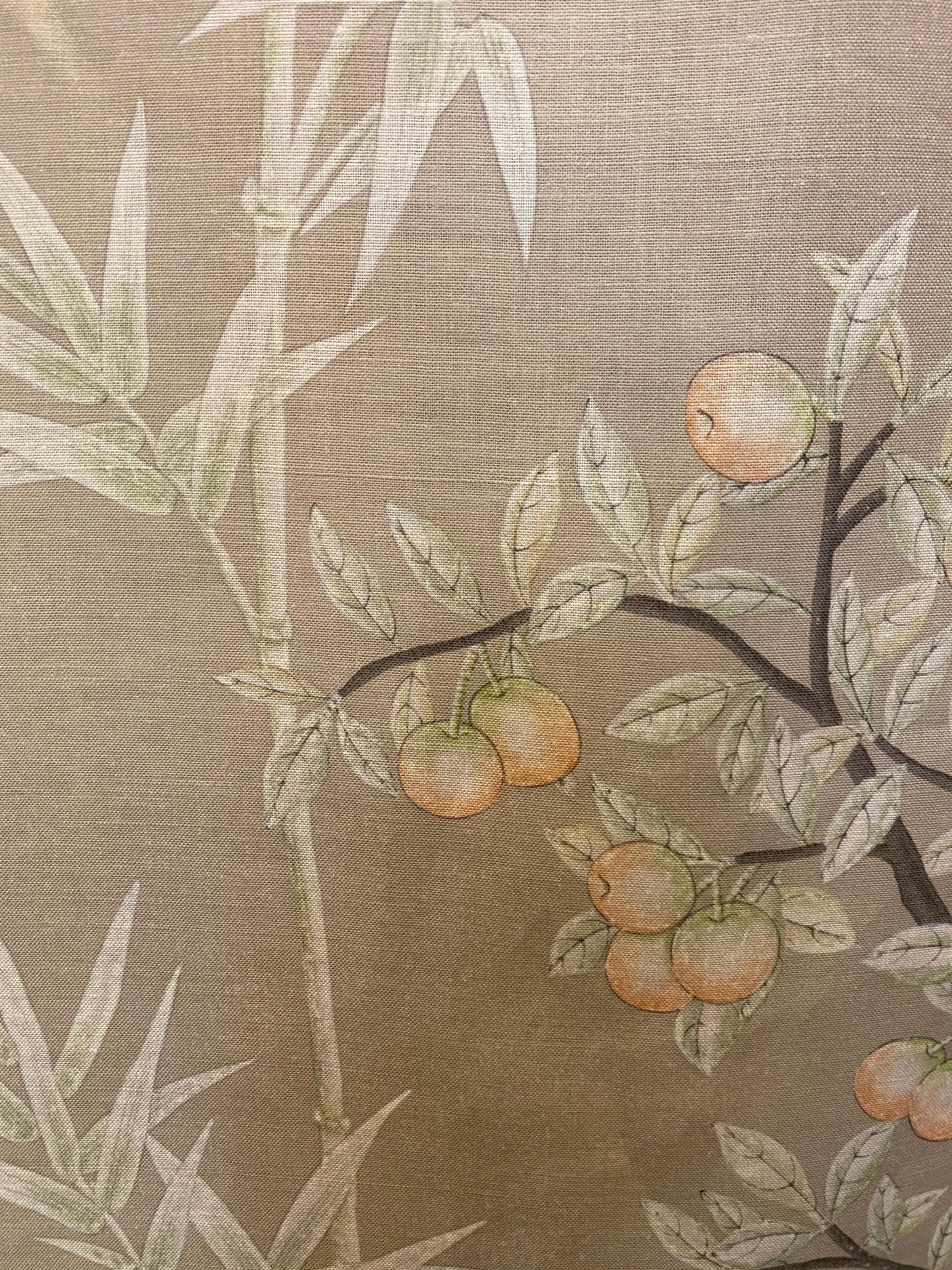 Gracie Chinoiserie Tan Arbor Pattern Printed Linen Fabric For Sale 1