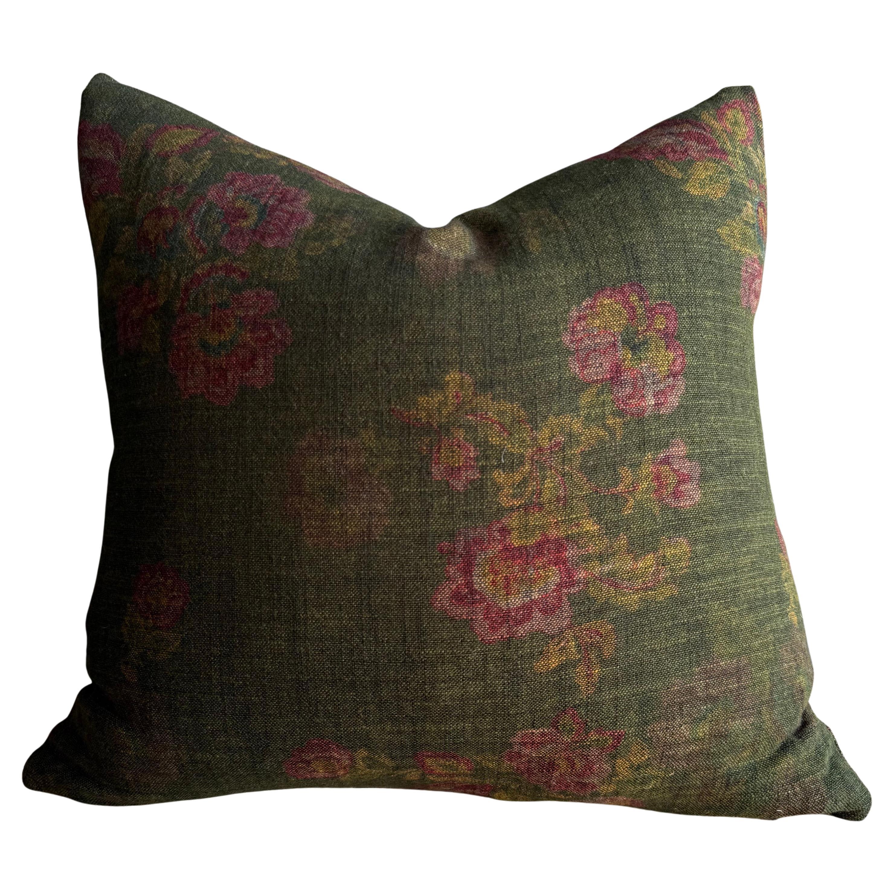 Gracie Floral Pillow in 100% Linen with Down Insert 20" 20"