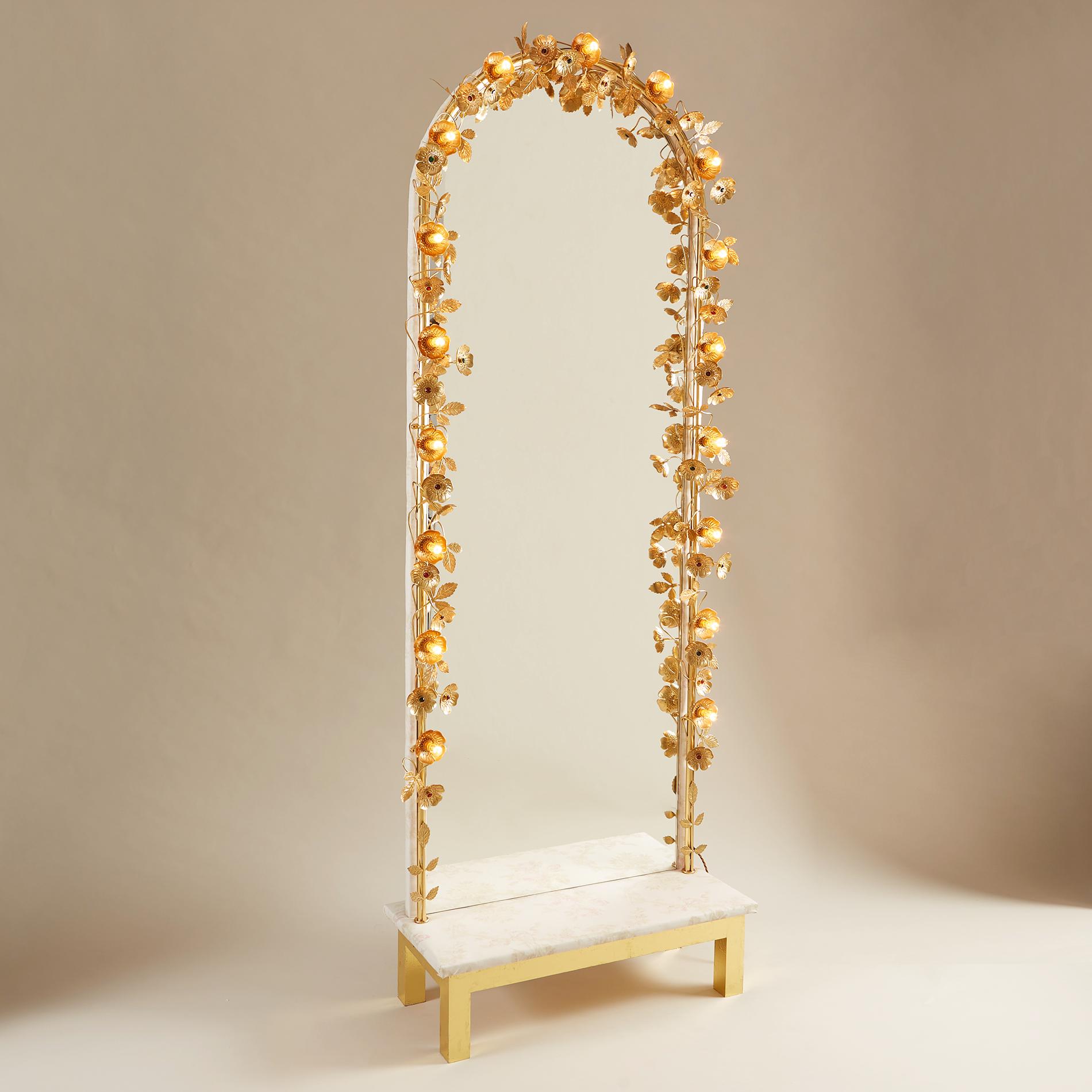 Brass 'Gracie' Flower Light Mirror For Sale