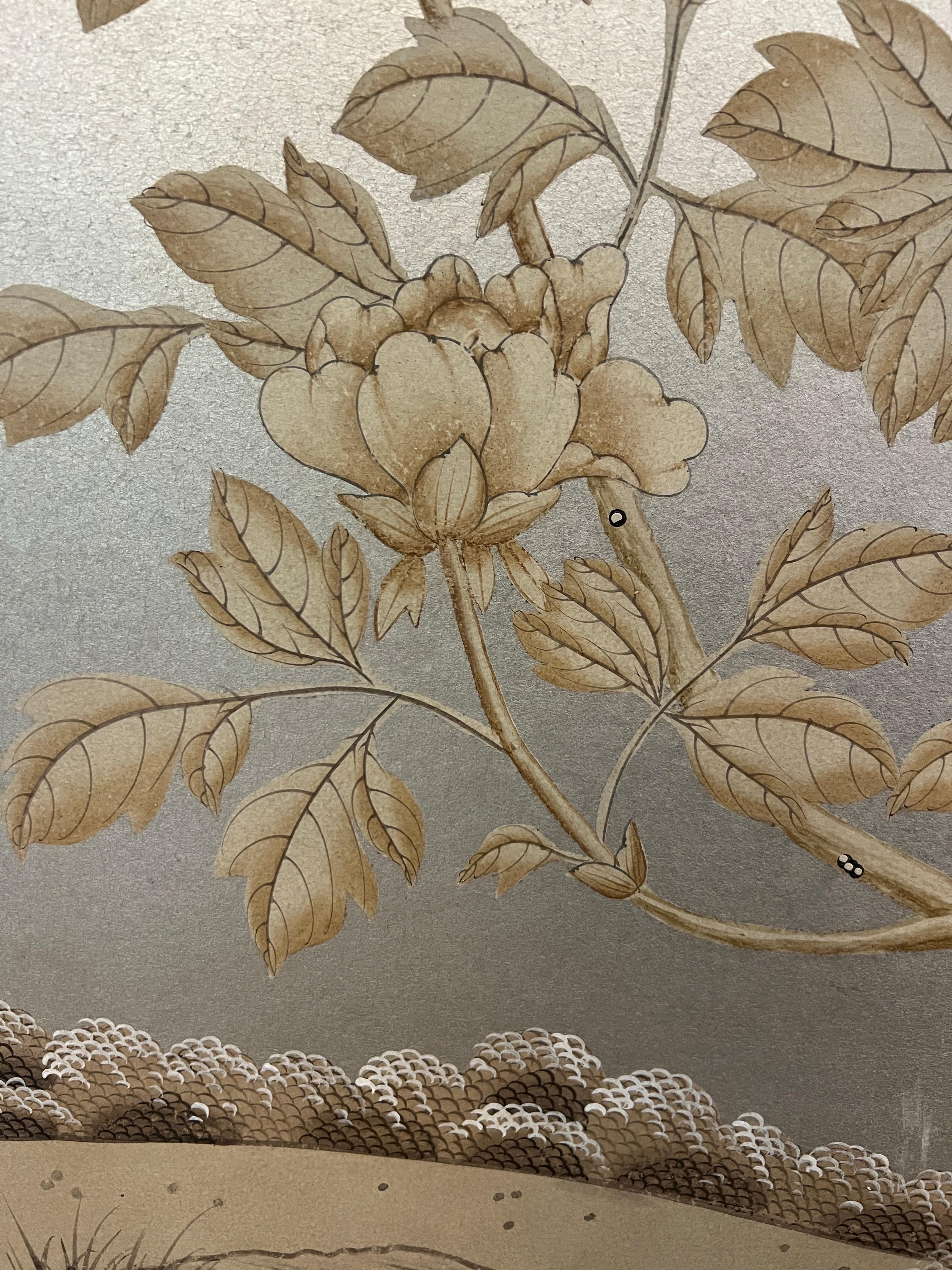 Gracie Framed Sepia Garden Wallpaper Panel im Angebot 2