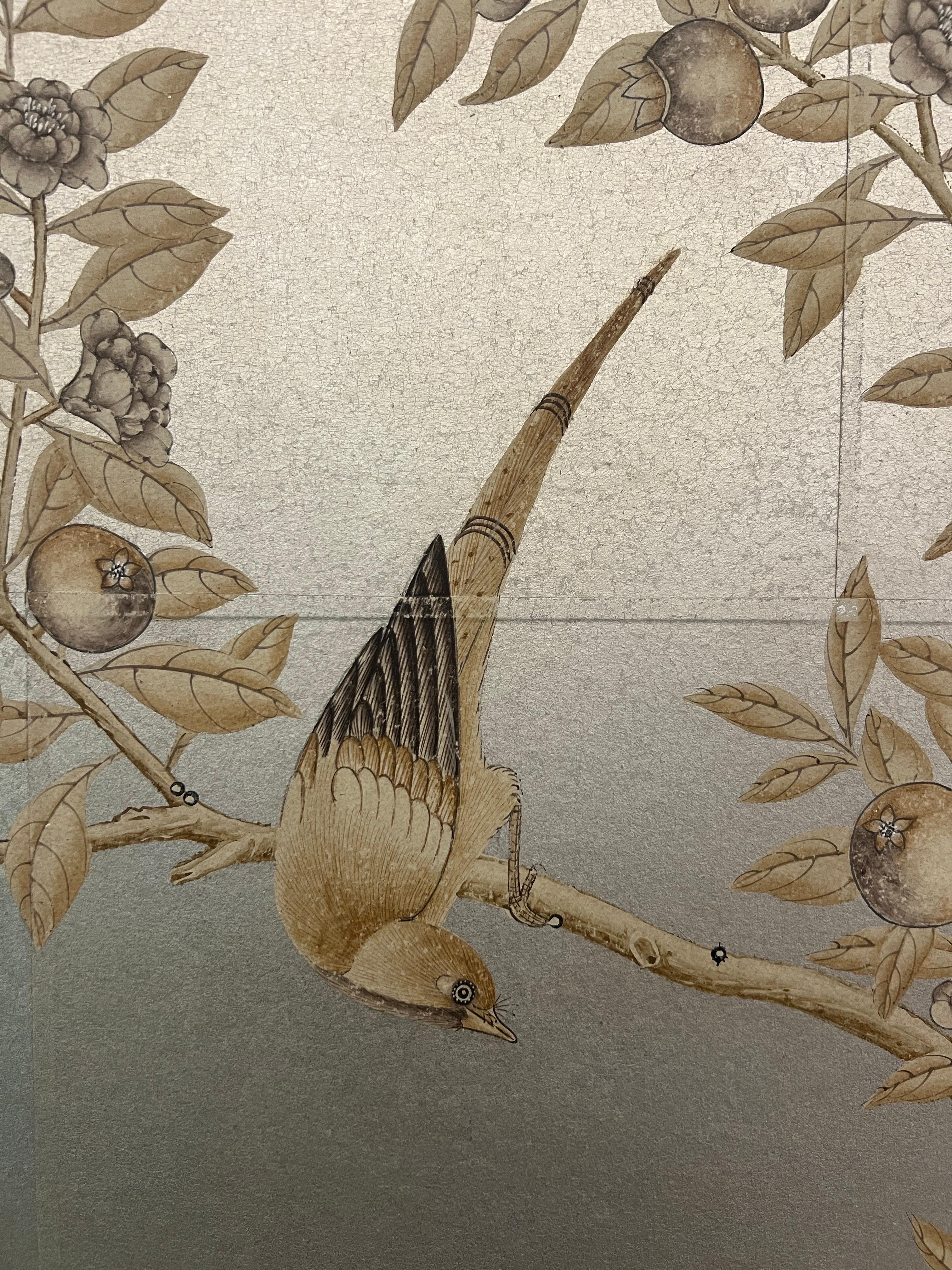 Gracie Framed Sepia Garden Wallpaper Panel (Chinoiserie) im Angebot
