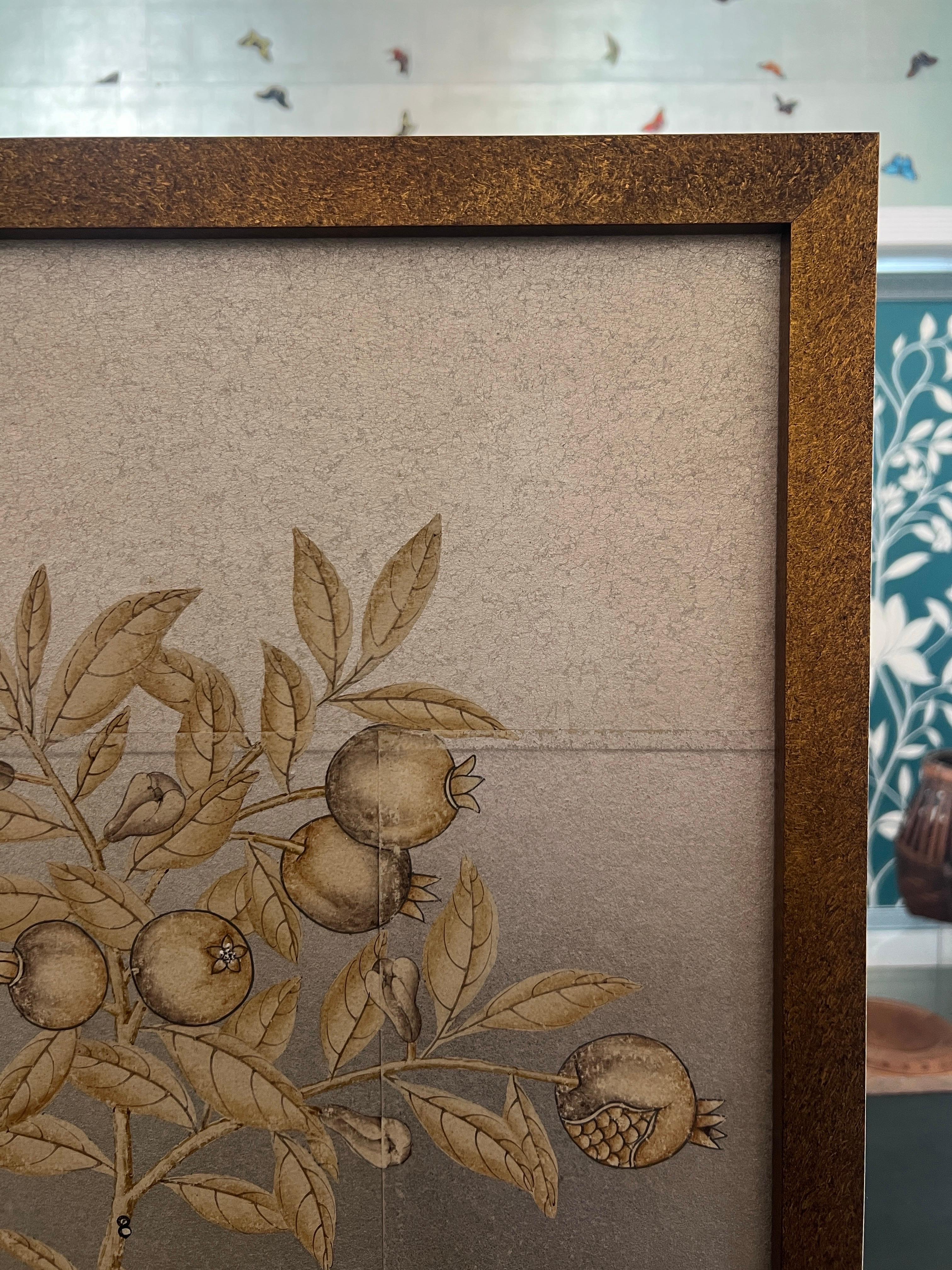 Gracie Framed Sepia Garden Wallpaper Panel (Chinesisch) im Angebot