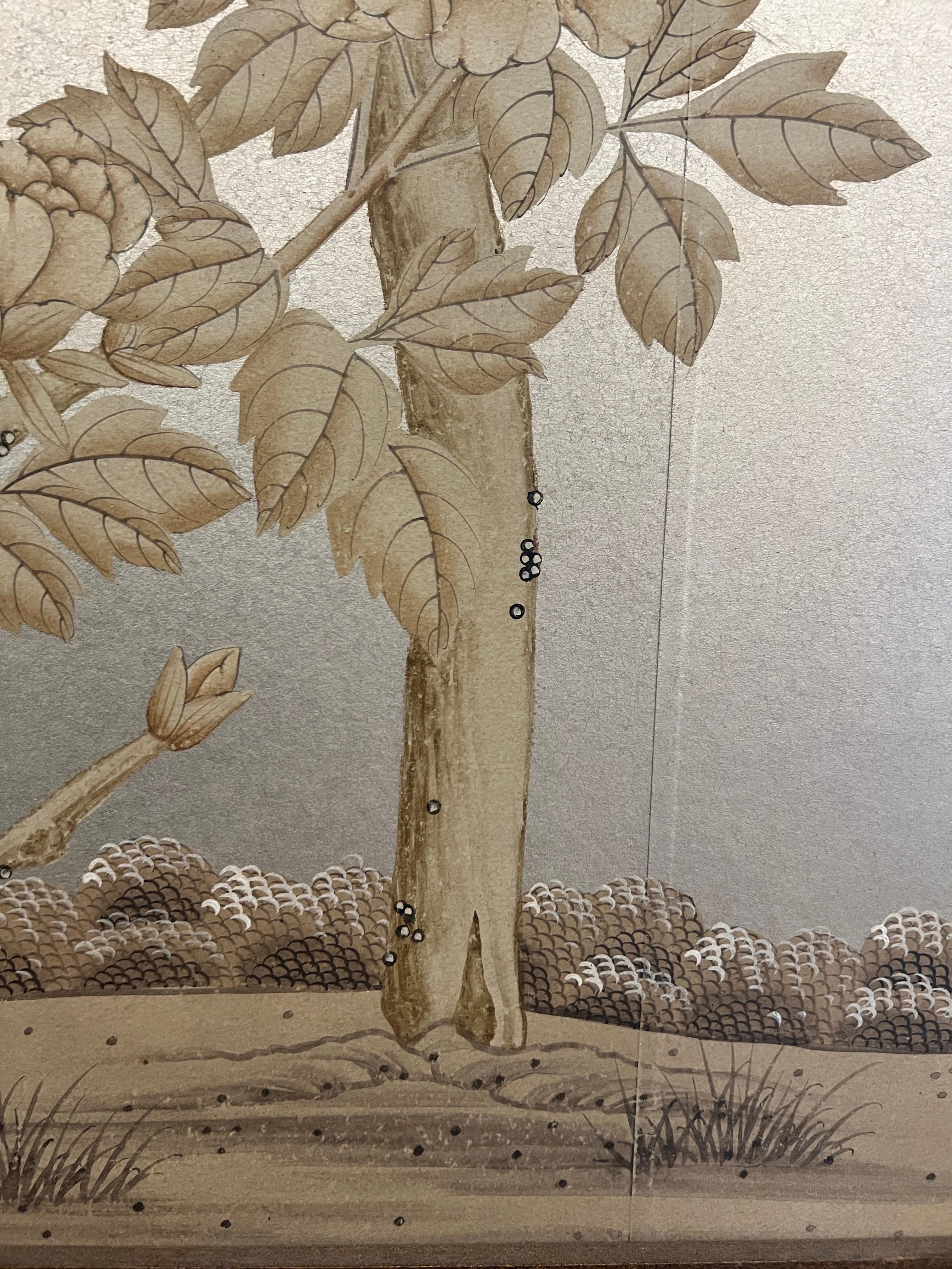 Gracie Framed Sepia Garden Wallpaper Panel (Handgefertigt) im Angebot