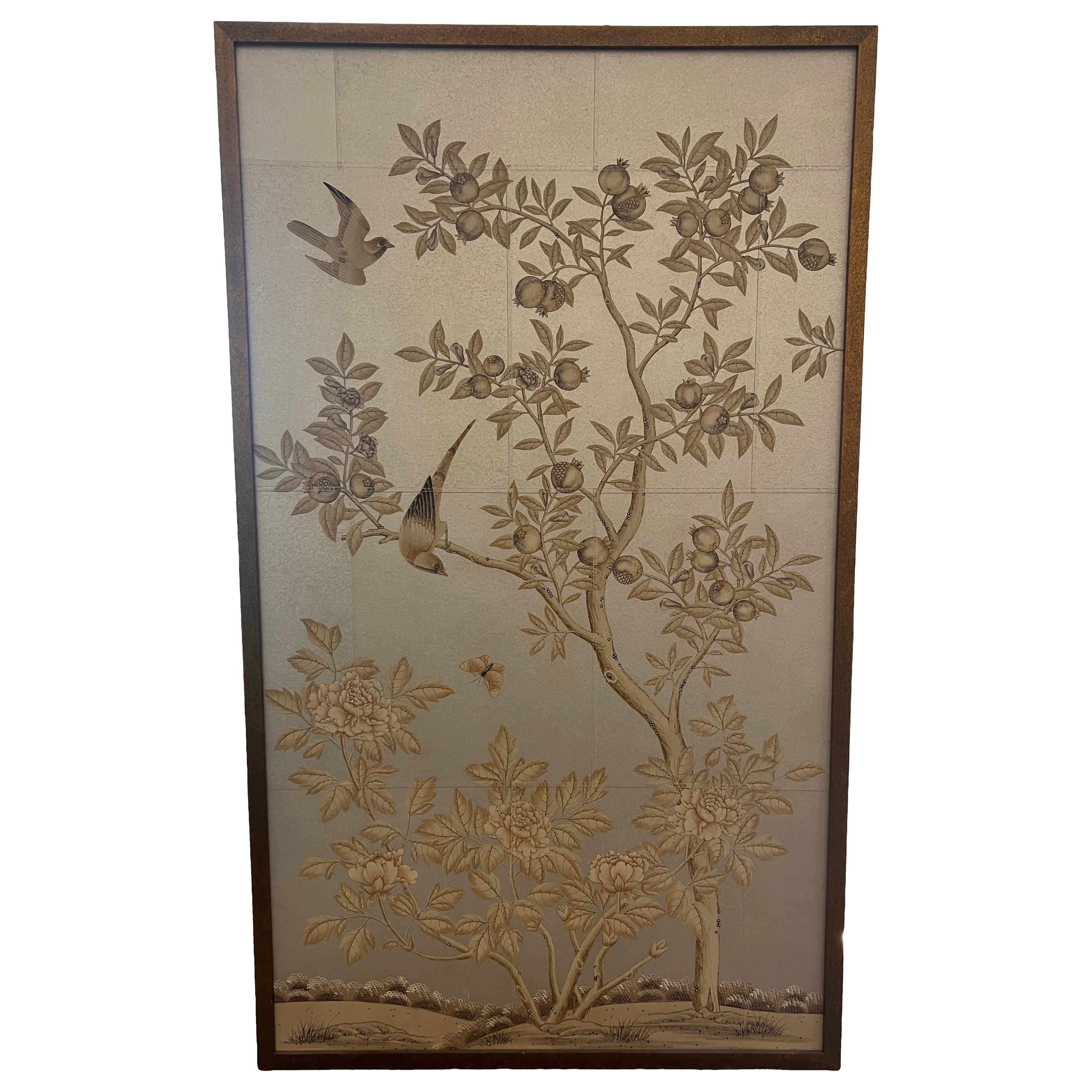 Gracie Framed Sepia Garden Wallpaper Panel im Angebot