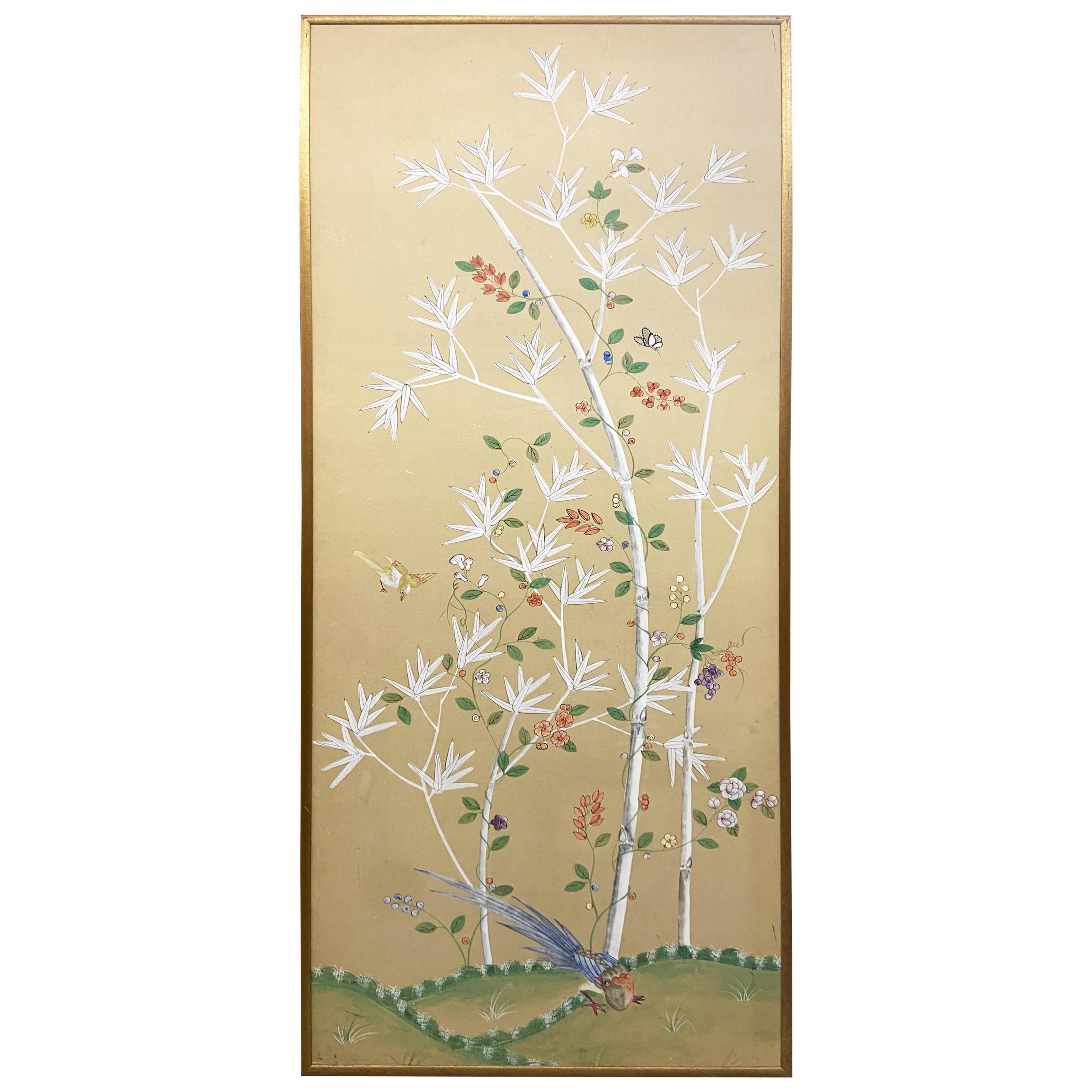 Gracie Hand Painted Silk Chinoiserie Panel with Gold Leaf Frame '2 of 2'