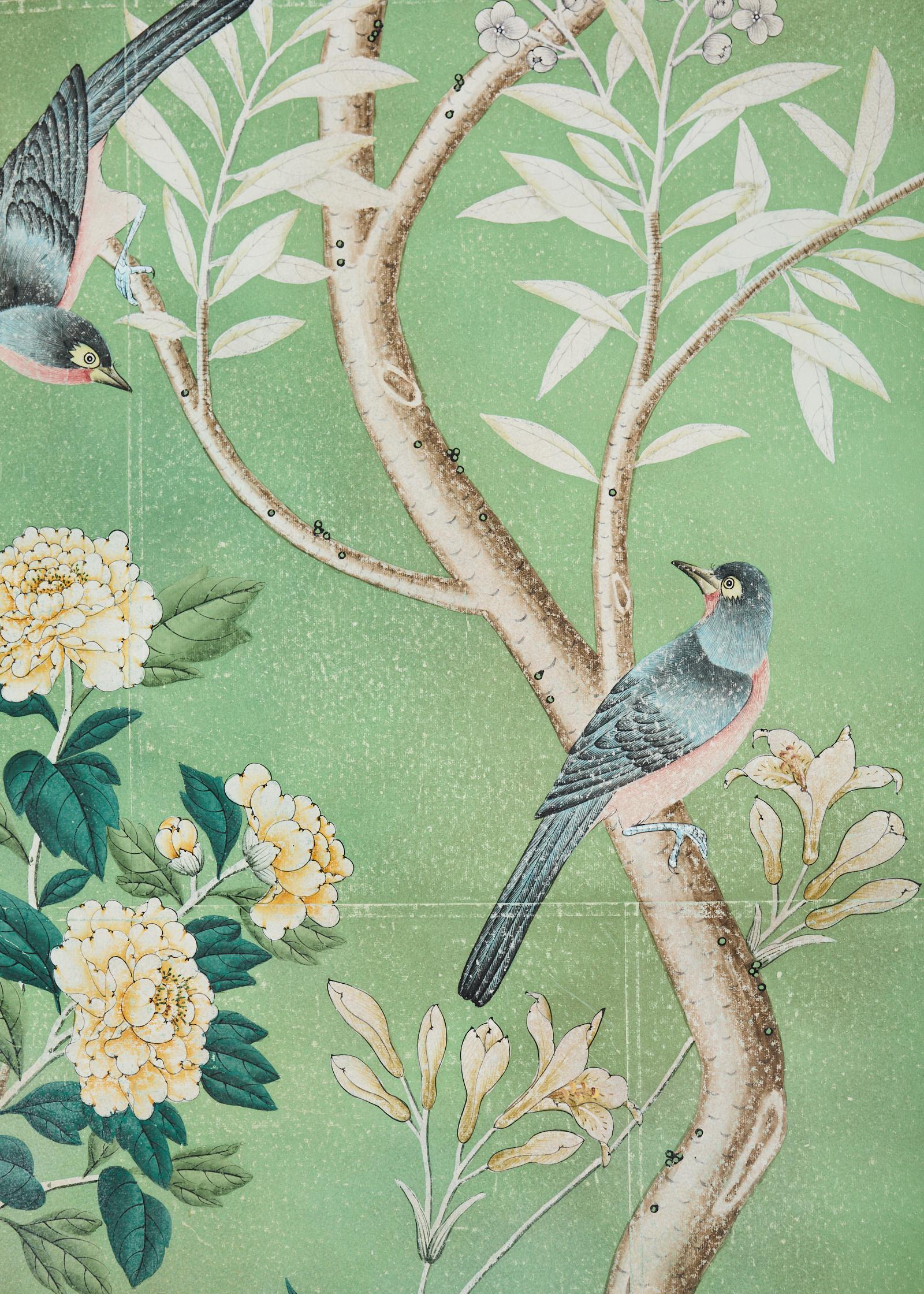 Gracie Panel de Papel Pintado a Mano Chinoiserie Jardín Cerrado en venta 6